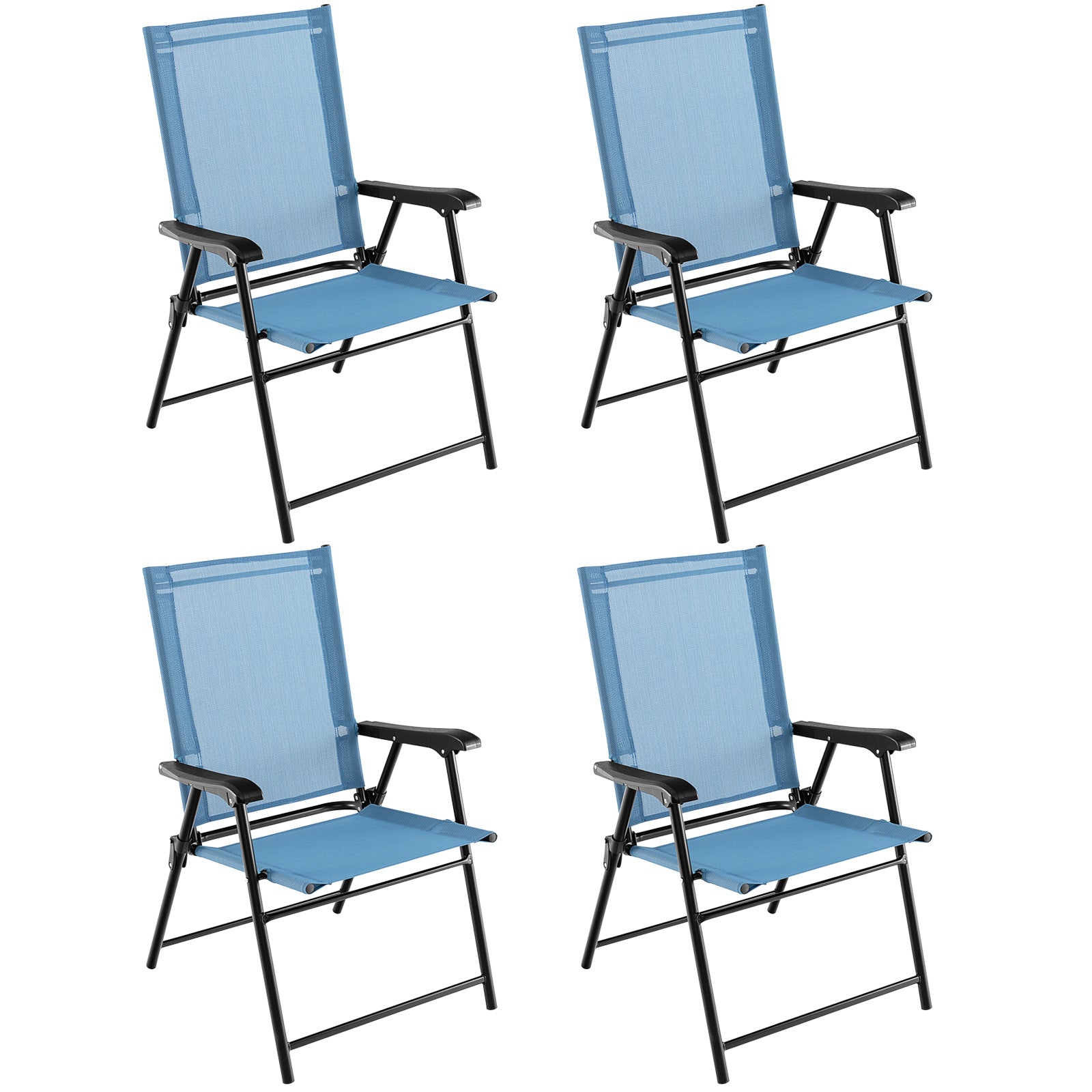 Set of 4 Folding Garden Chairs with Armrests for Yard Lawn Poolside-Blue
