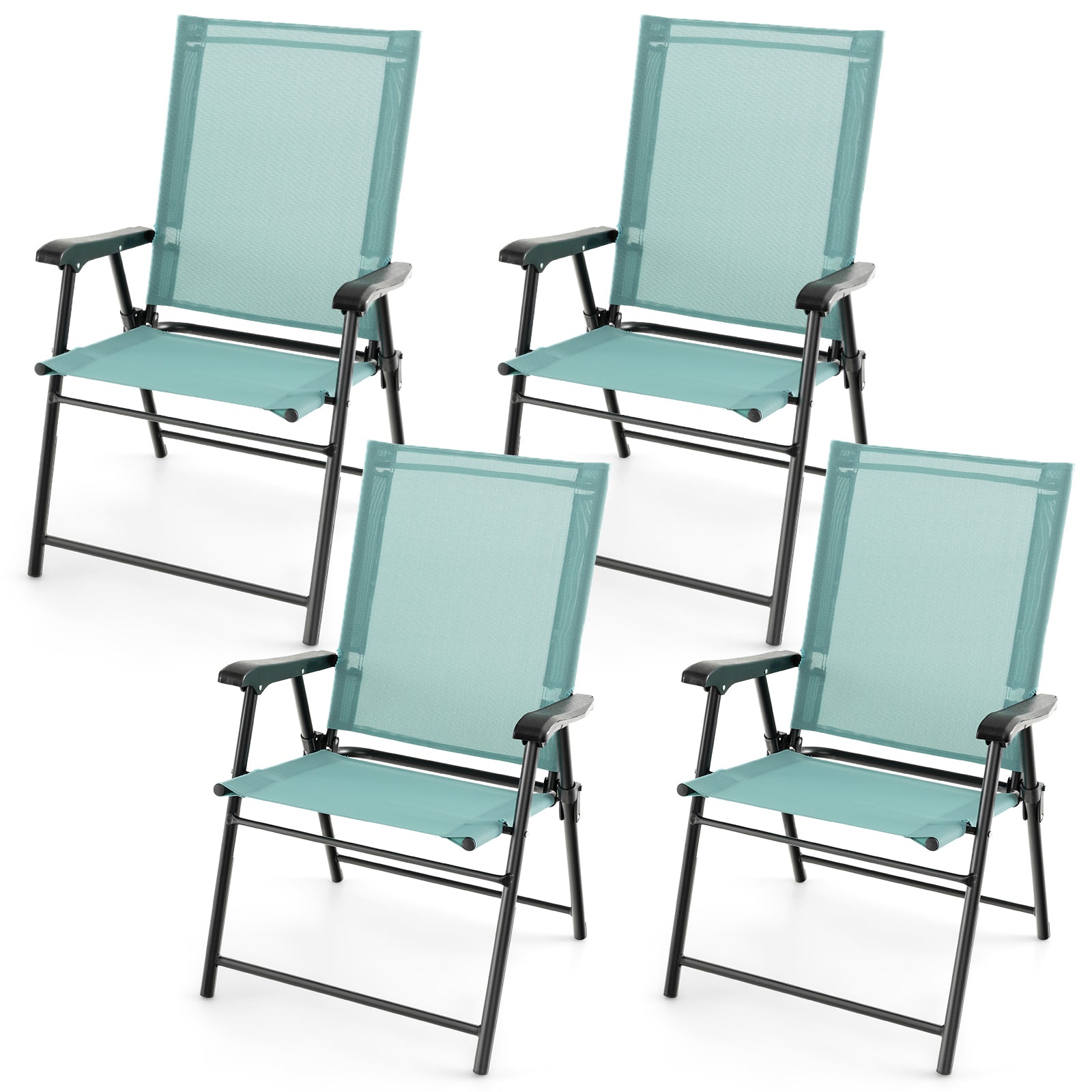 Set of 4 Folding Garden Chairs with Armrests for Yard Lawn Poolside-Green