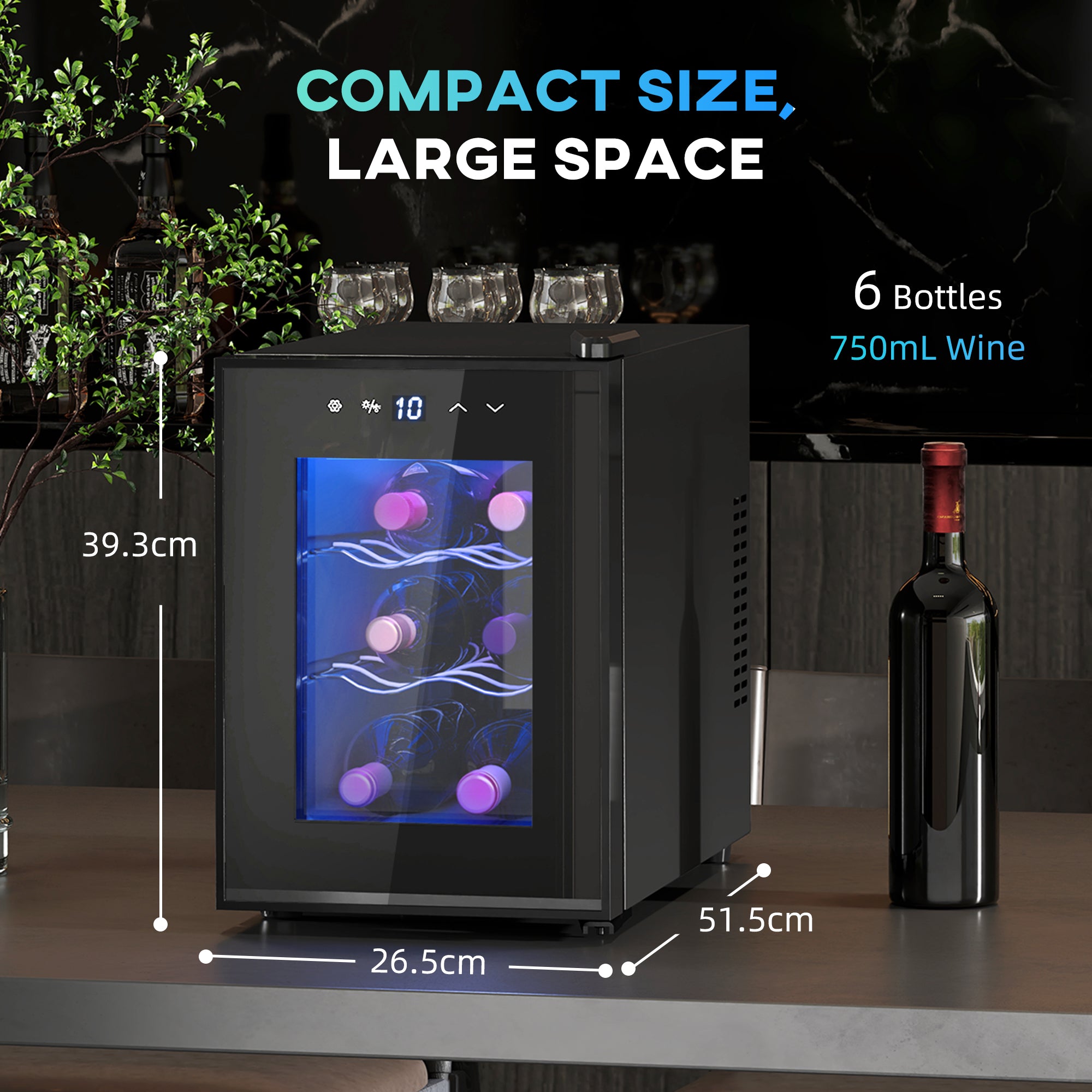 HOMCOM Six Bottle 8-18√¢‚Äû∆í Countertop Wine Fridge - Black