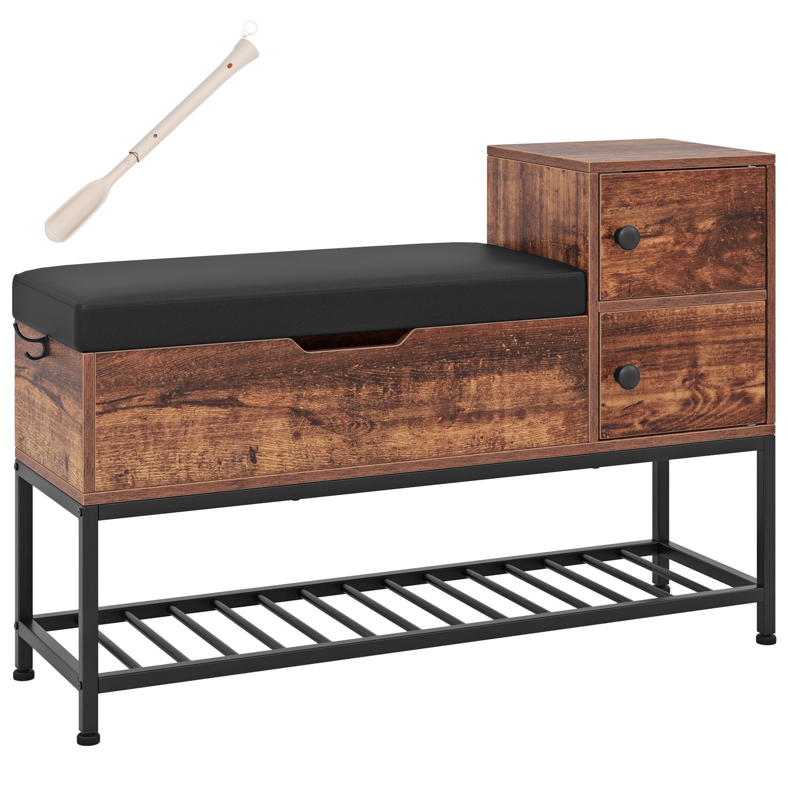 Shoe Entryway Bench with Flip Top Box and 2 Door Cabinets-Coffee