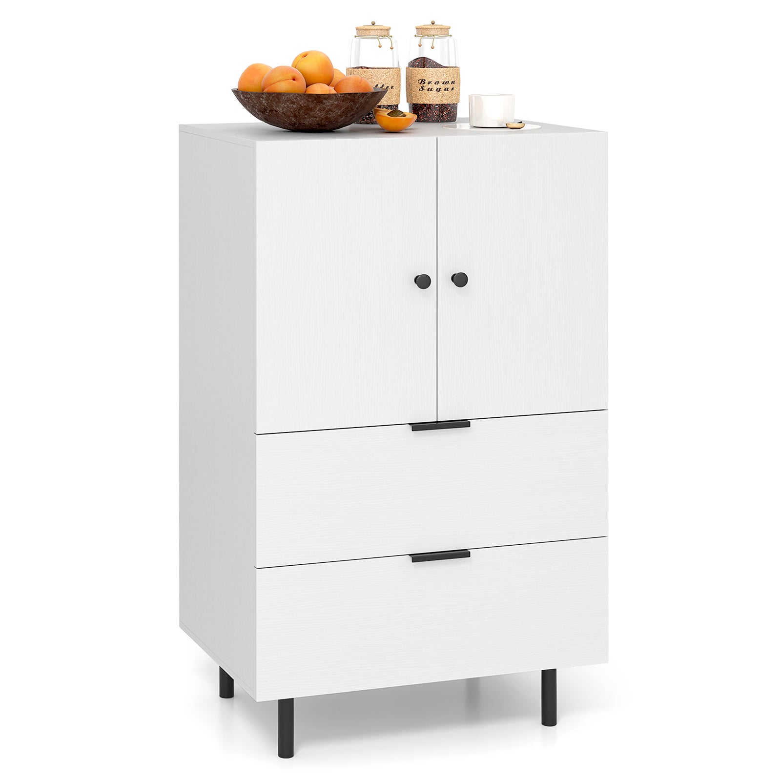 Sideboard Buffet Cabinet 2-Door Serving Cupboard Buffet Table Display Cabinet-White