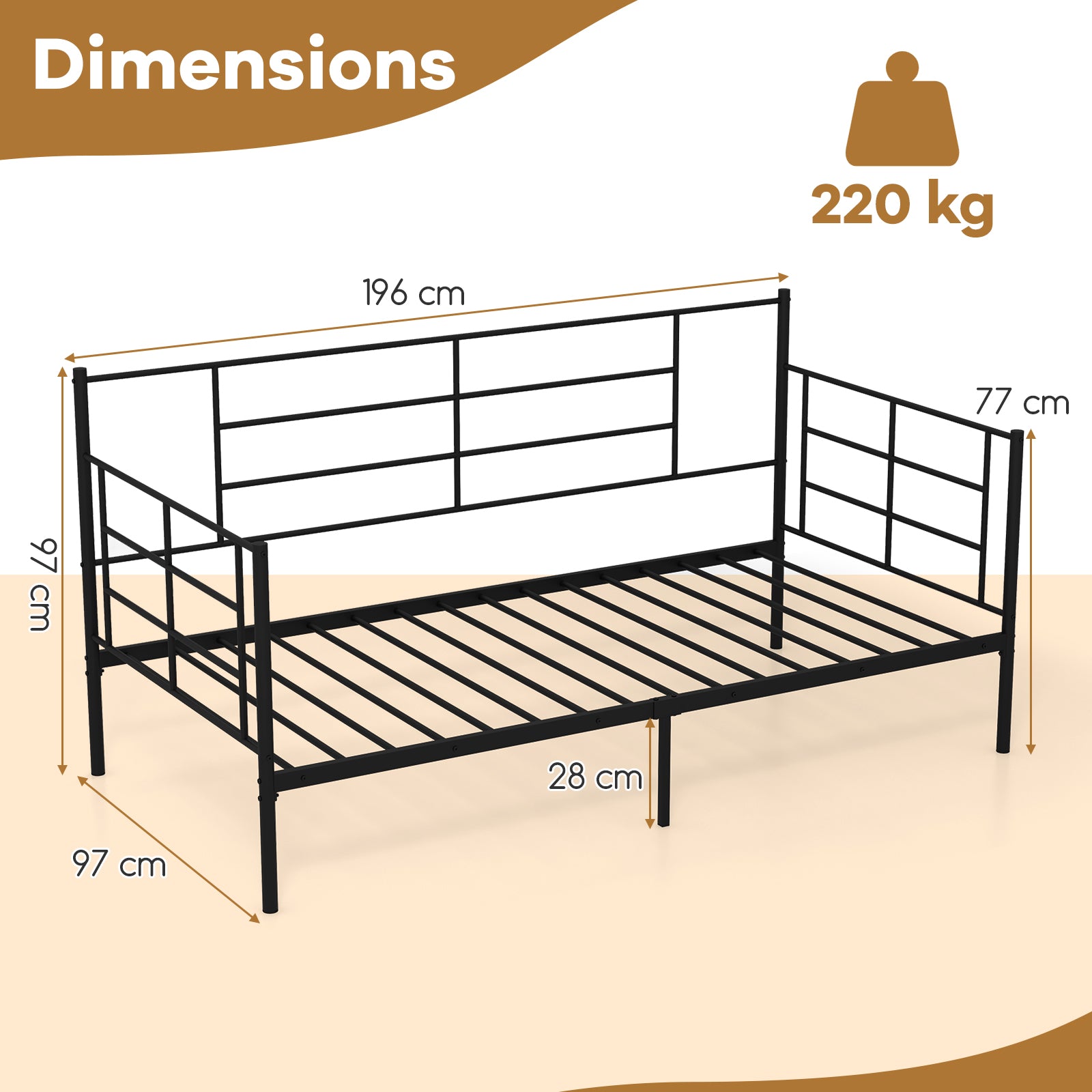Single Size Daybed with Arms and Back
