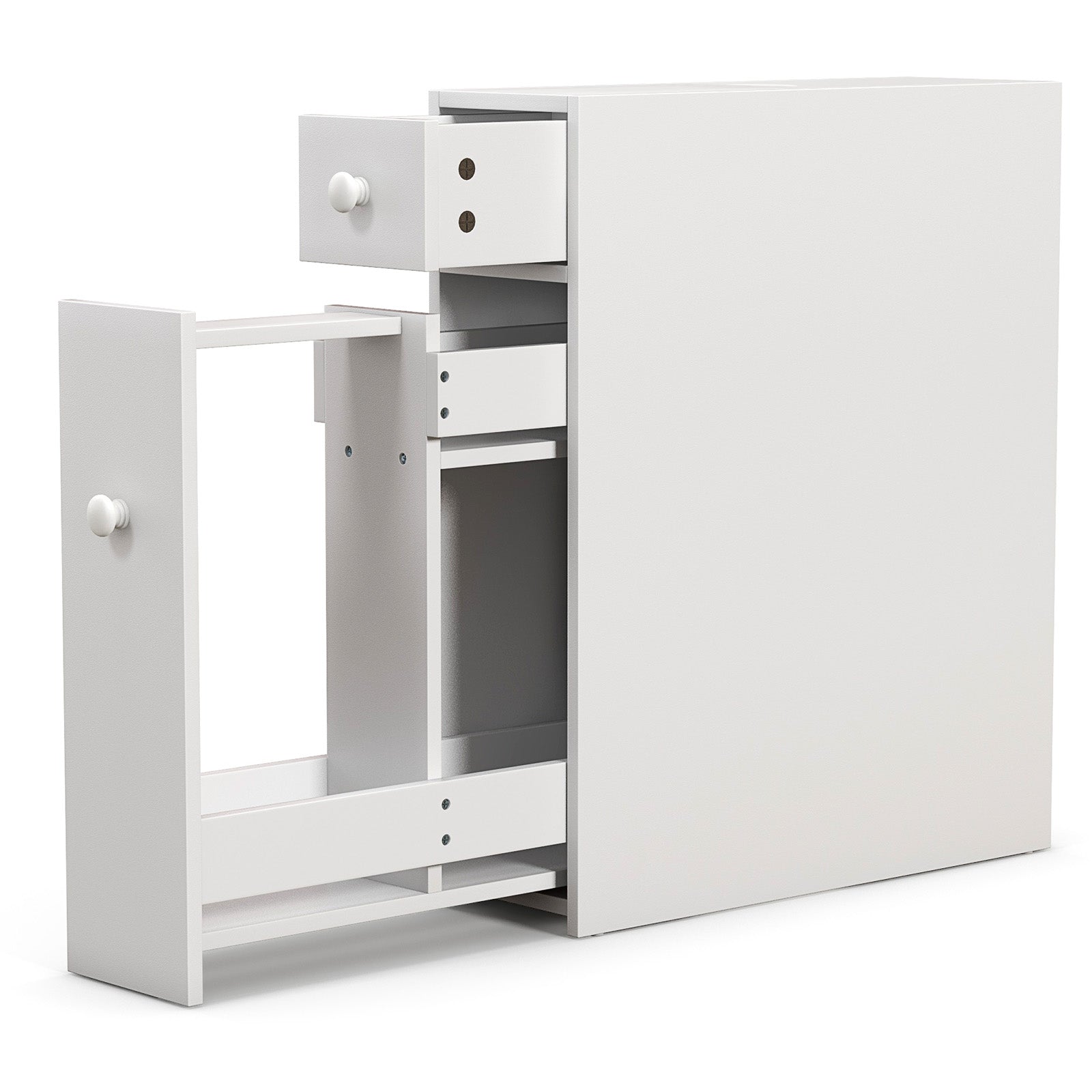 Slim Storage Cabinet with Slide-out Drawers and Flip-open Top Cover-White