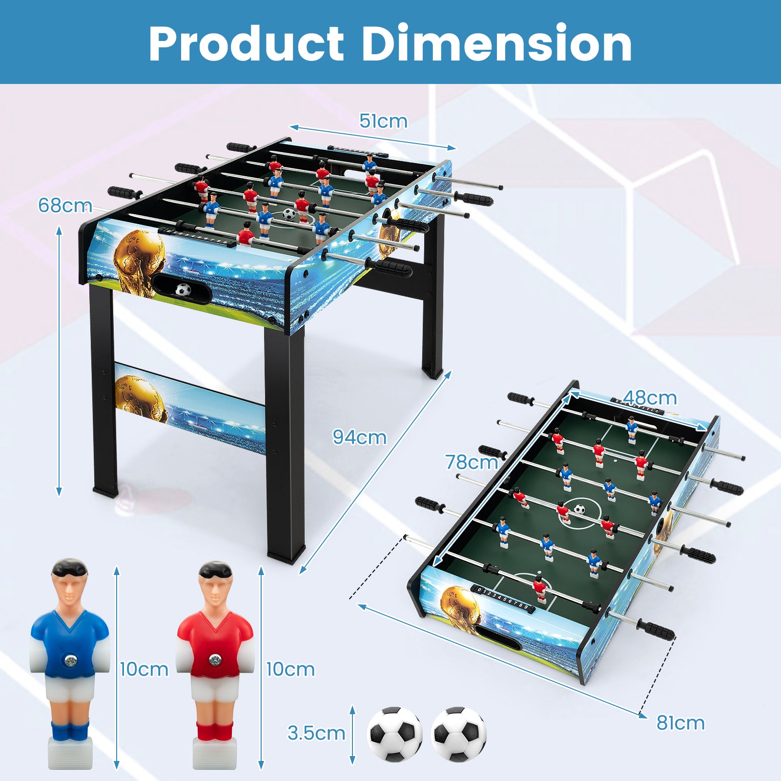 Freestanding Soccer Game Table with Removable Legs for Home Game Room Bar