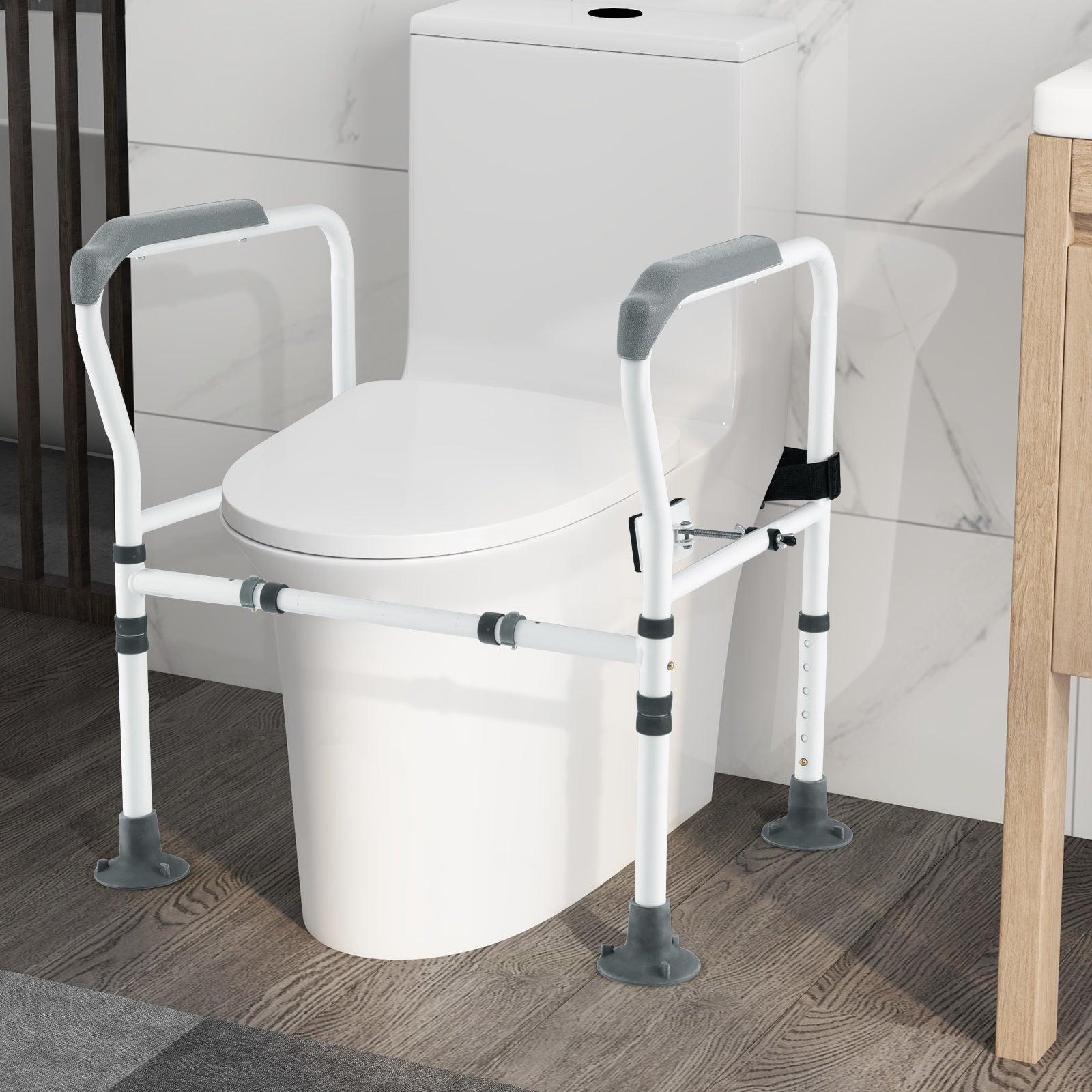 Stand Alone Toilet Safety Frame with Adjustable Height and Width-Grey