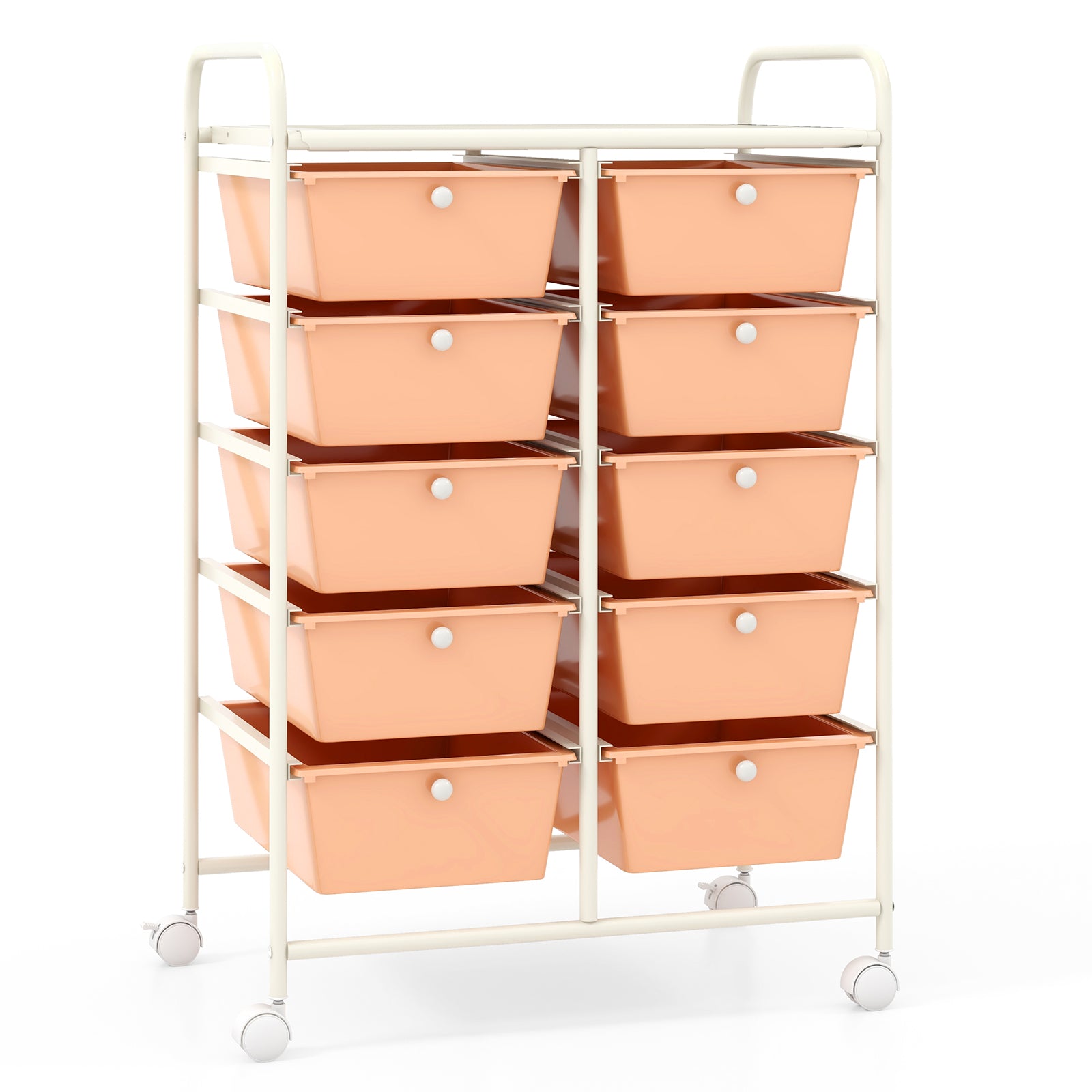 Storage Rolling Cart with 10-Drawer for Tools Scrapbook Paper Organising-Soft Peach