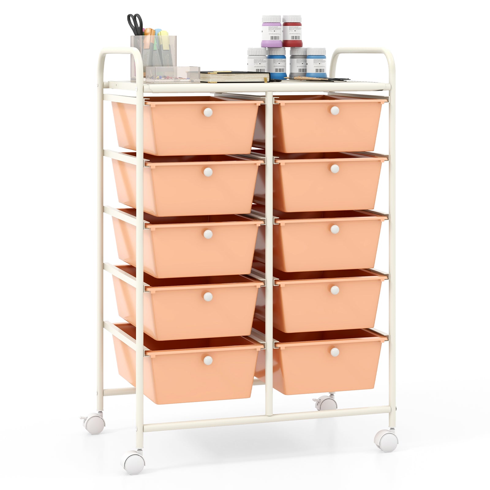 Storage Rolling Cart with 10-Drawer for Tools Scrapbook Paper Organising-Soft Peach