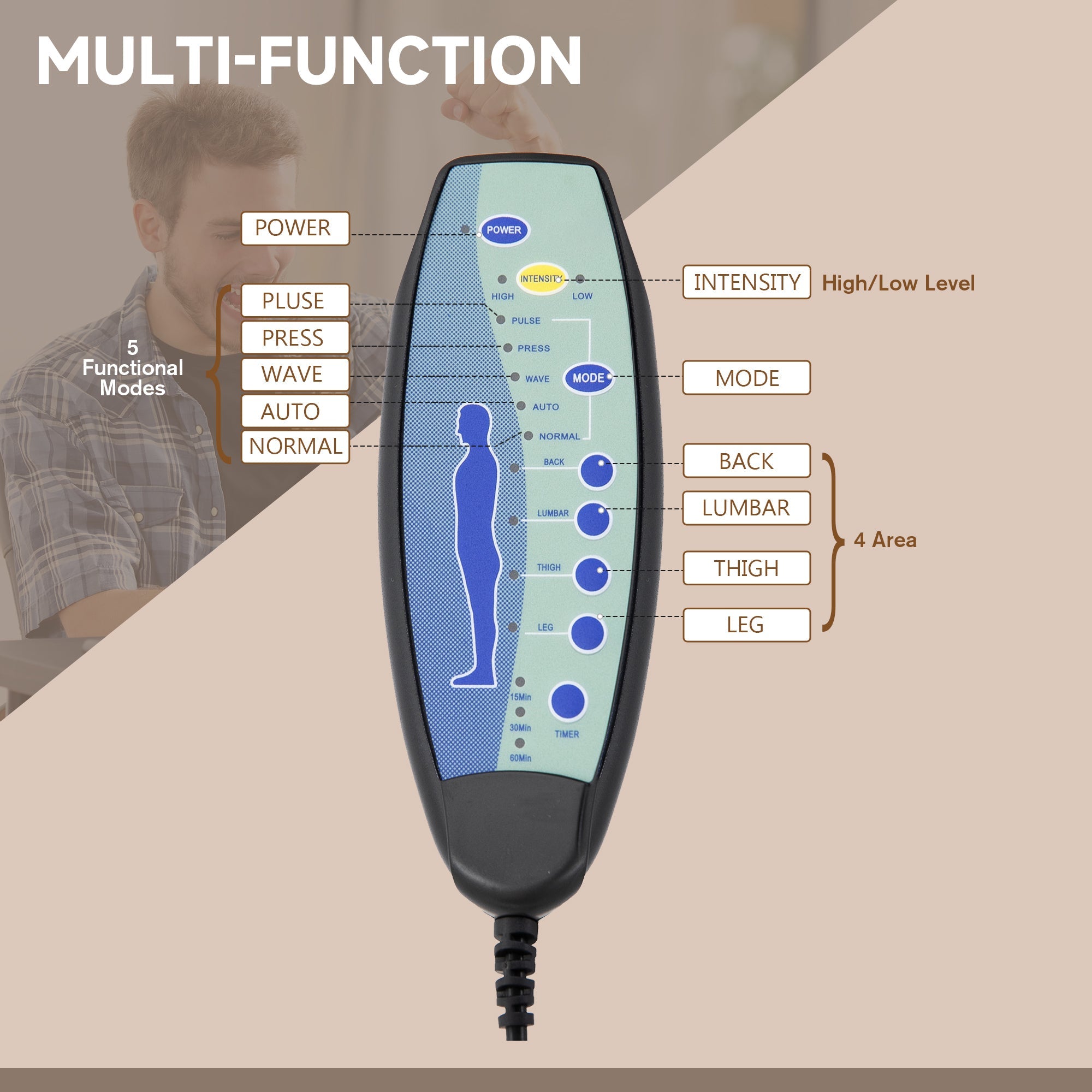 Vinsetto Office Chair with 6-Point Maaage, PU Desk Chair with Padded Seat and Armrest, Computer Chair with Tilt Function for Home, Brown