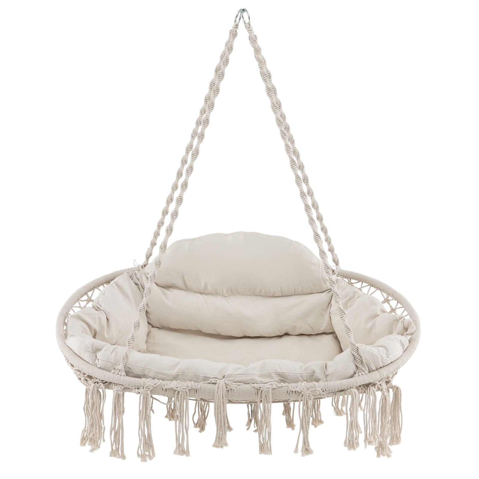 Hand-Woven Rope Hanging Chair with Thick Cushion-Beige