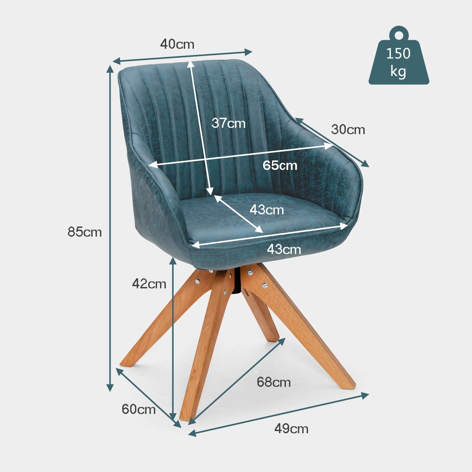 Set of 2 360¬∞ Swivel Accent Chair with Solid Wood Legs-Blue