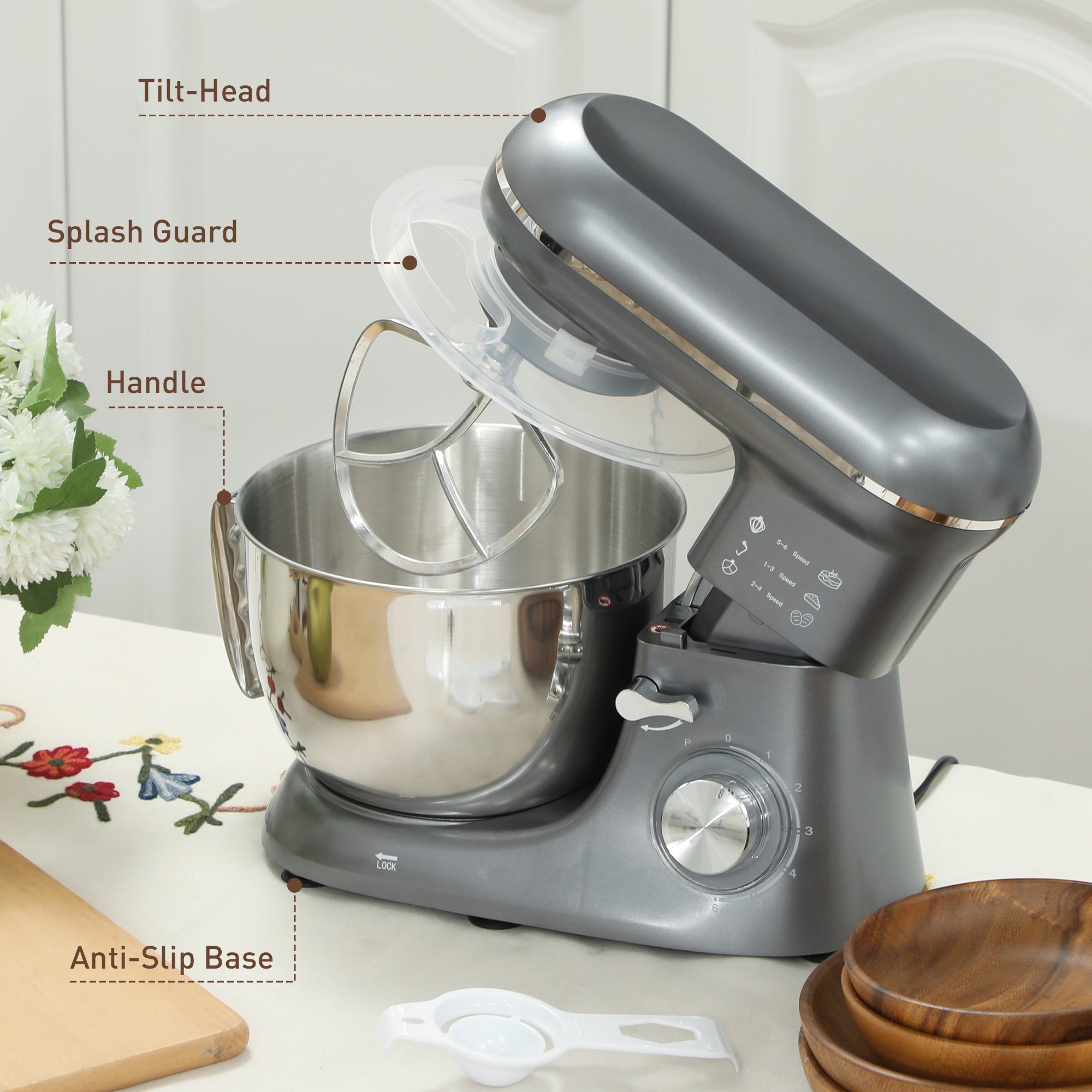 HOMCOM 1300W Kitchen Stand Mixer, with Accessories - Silver