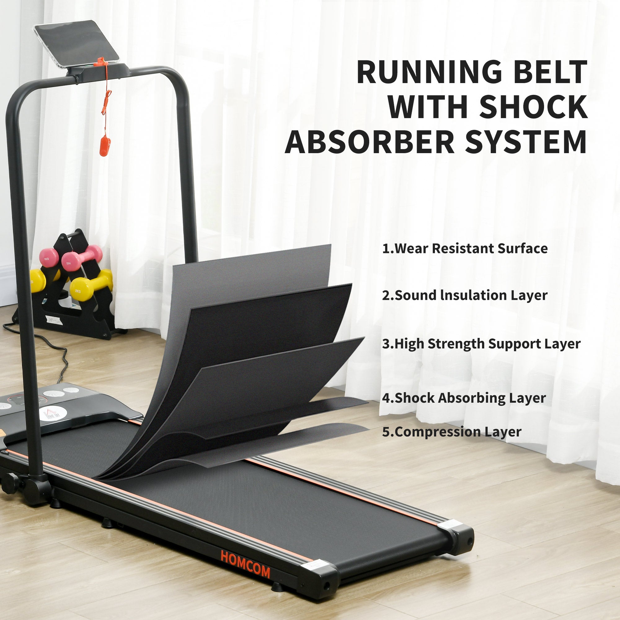 HOMCOM Foldable Walking Treadmill, with LED Display and Wheels, for Home, Office, Fitness Studio, Orange