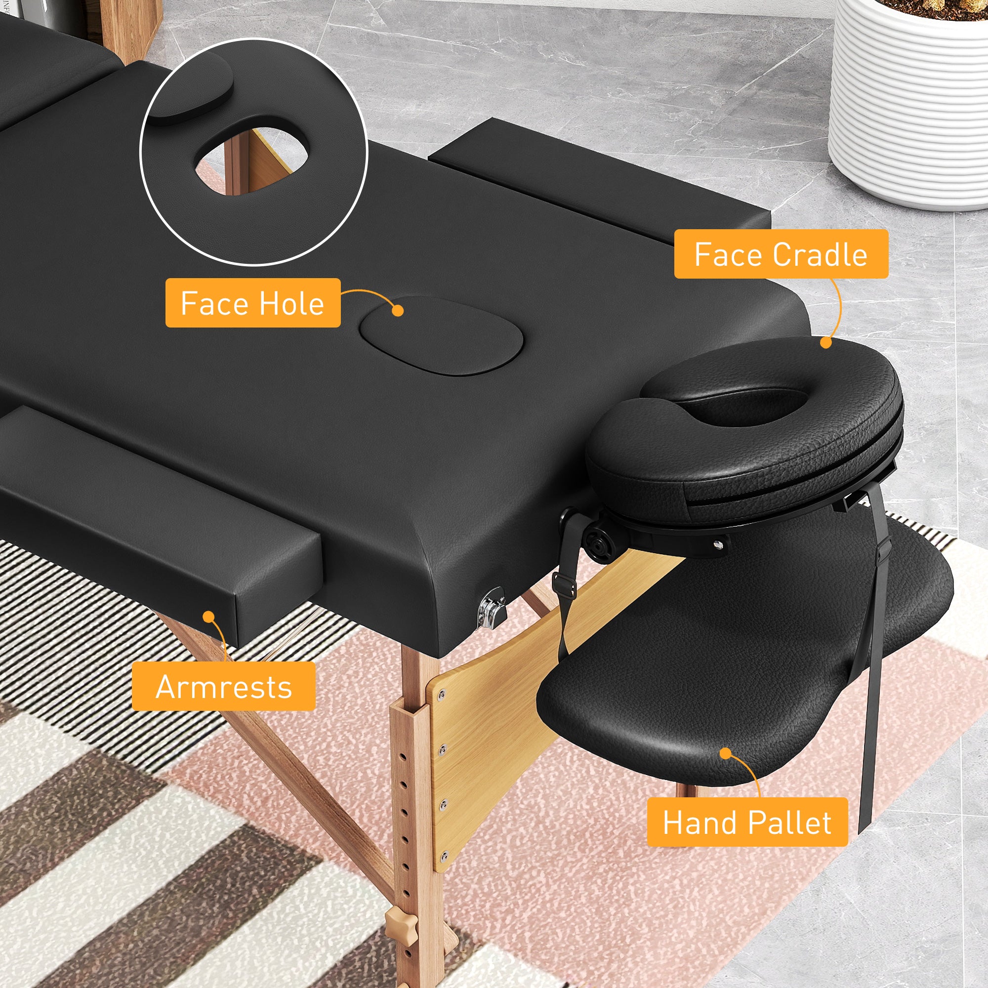 HOMCOM Foldable Massage Table with Beech Wood Legs - Black