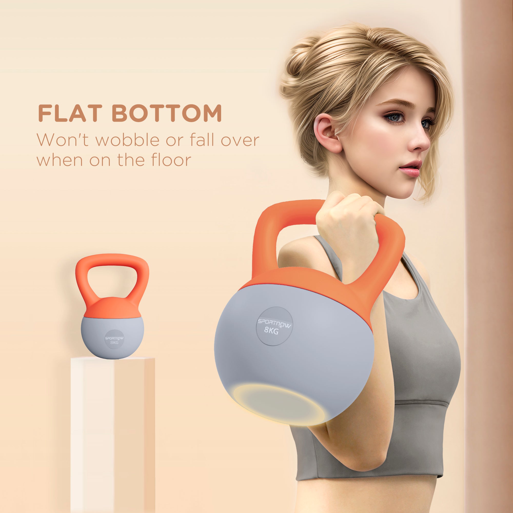 SPORTNOW 8KG Soft Kettlebell, Kettlebell with Non-Slip Handle for Home Gym, Weight Lifting, Strength Training, Orange/Grey