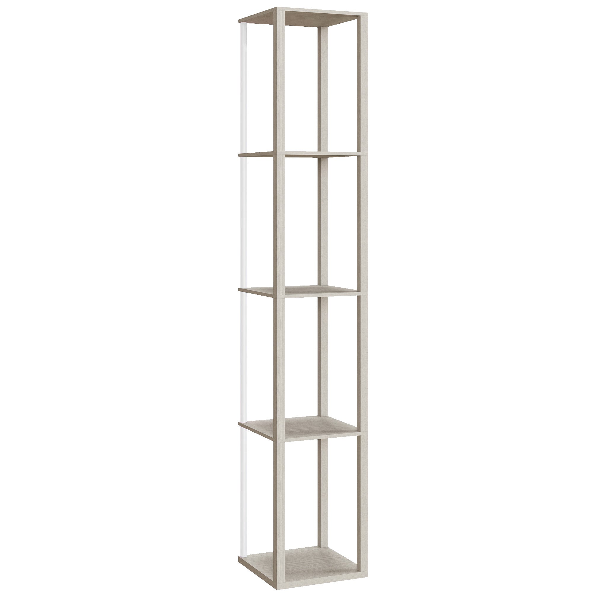 HOMCOM RGB LED Floor Lamp with Shelves, Modern Dimmable Standing Lamp with Remote Control, Adjustable Brightness & Speed for Living Room, Bedroom, Office, Oak