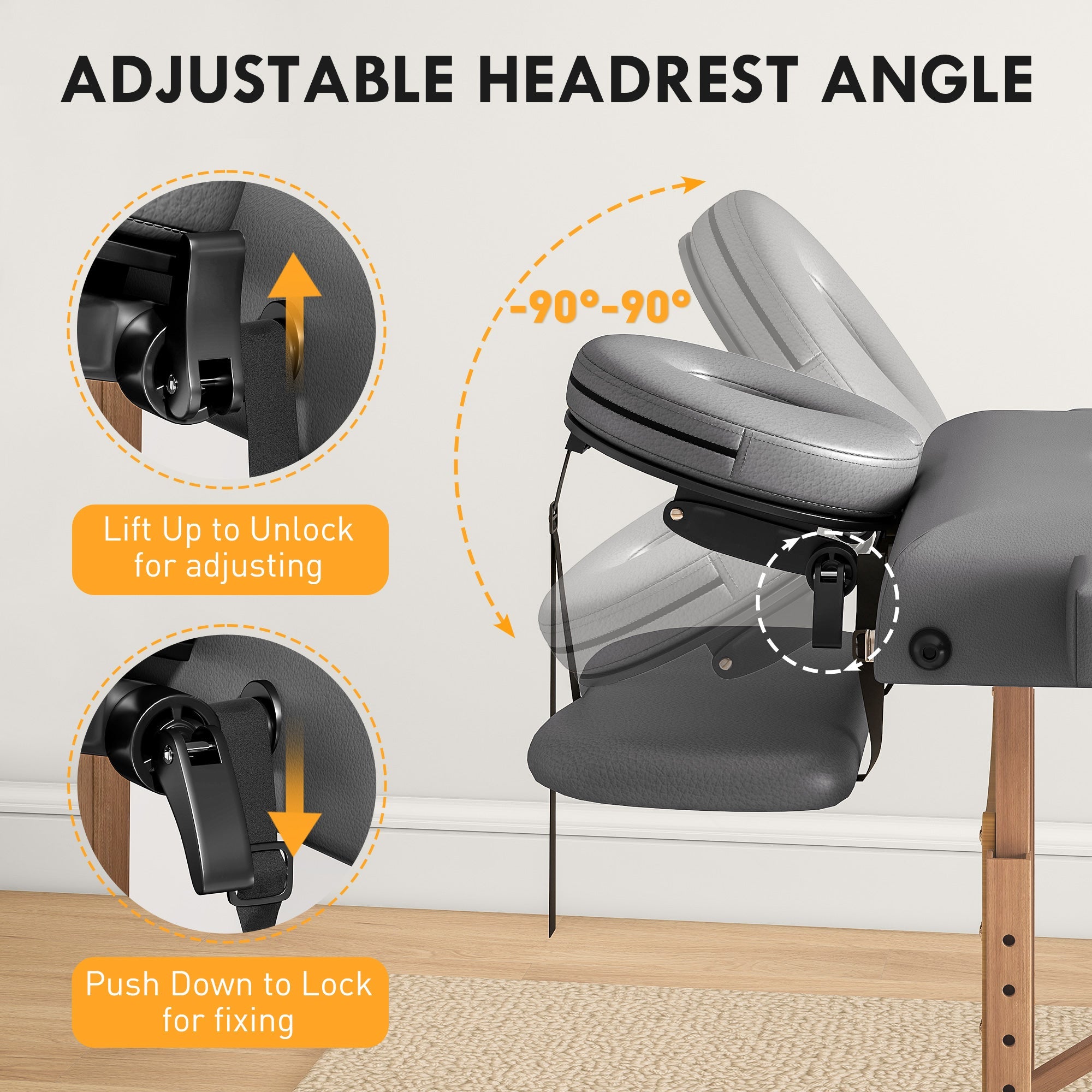 HOMCOM Foldable Massage Table with Beech Wood Legs - Grey