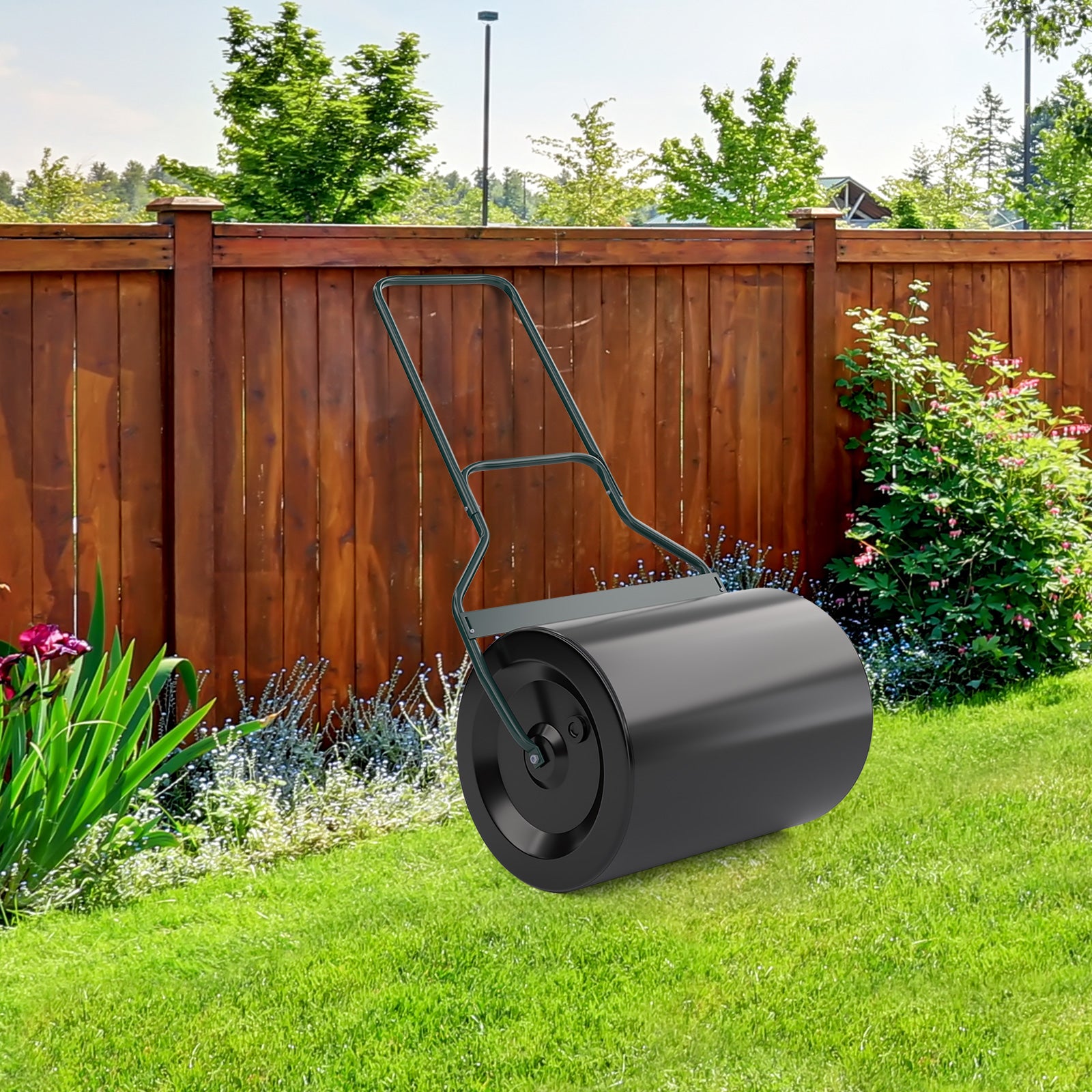 60L Garden Lawn Roller with U-Shaped Handle and Removable Drain Plug