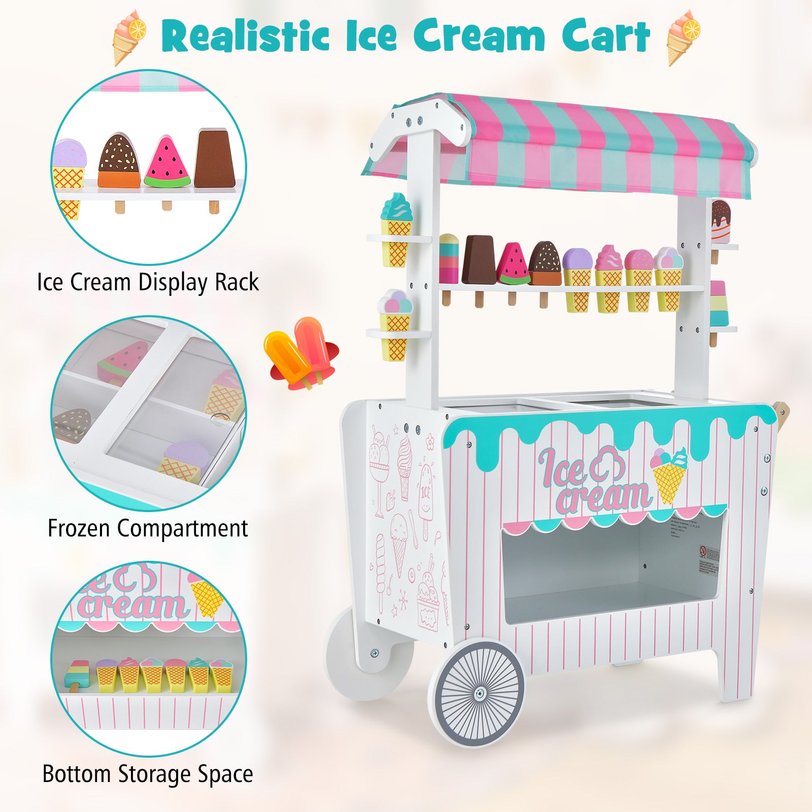 Kid's Ice Cream Cart with Unique Canopy