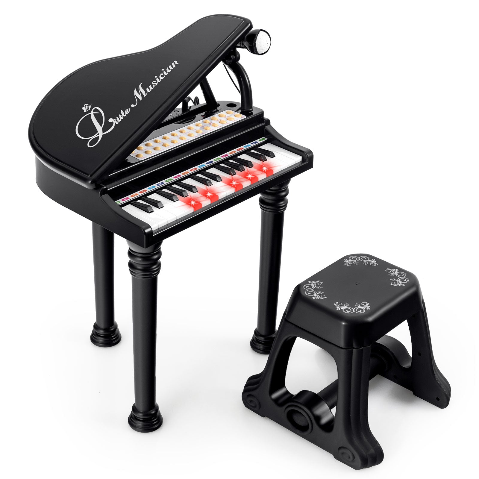 31 Keys Kids Portable Multifunctional Toy Piano with Microphone-Black