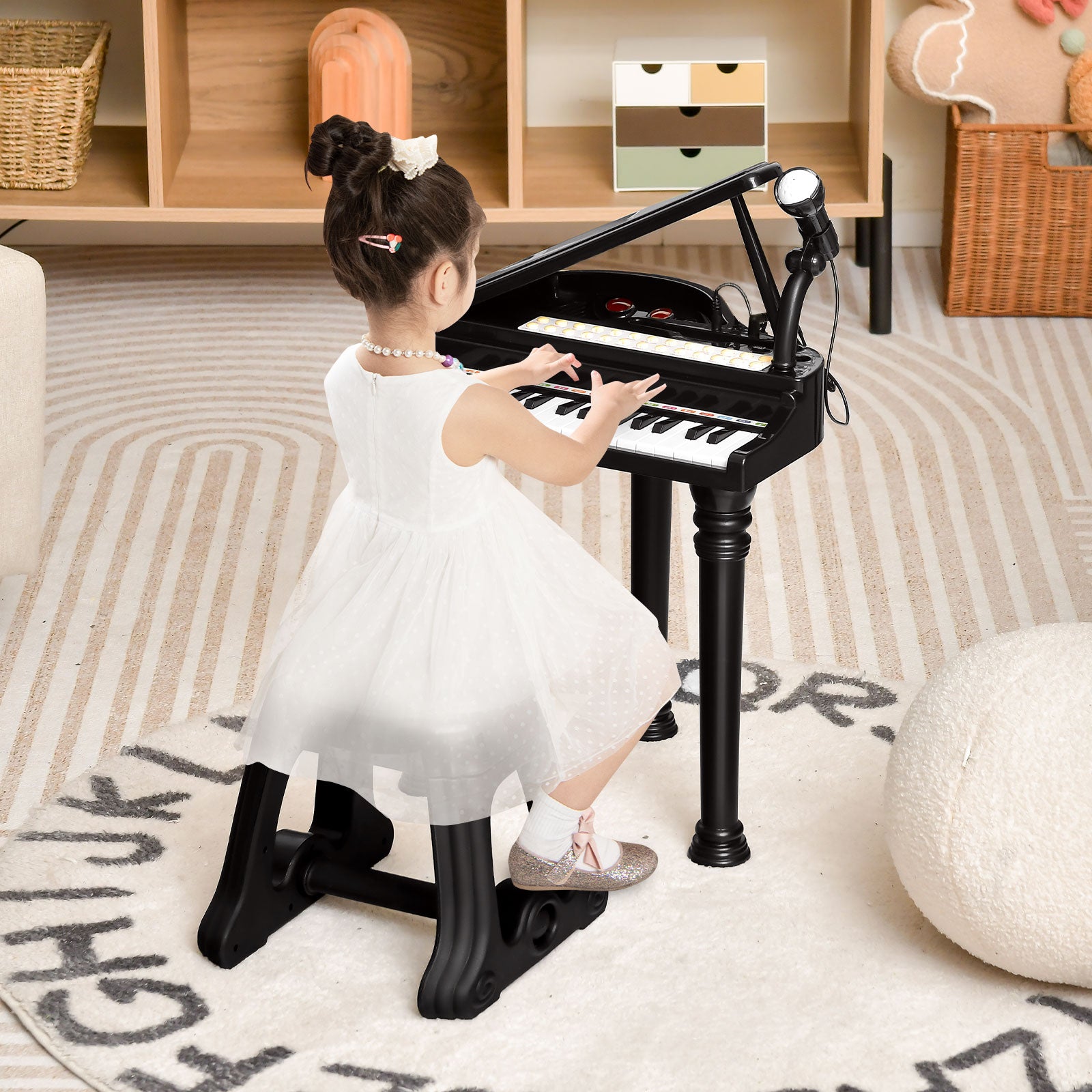 31 Keys Kids Portable Multifunctional Toy Piano with Microphone-Black