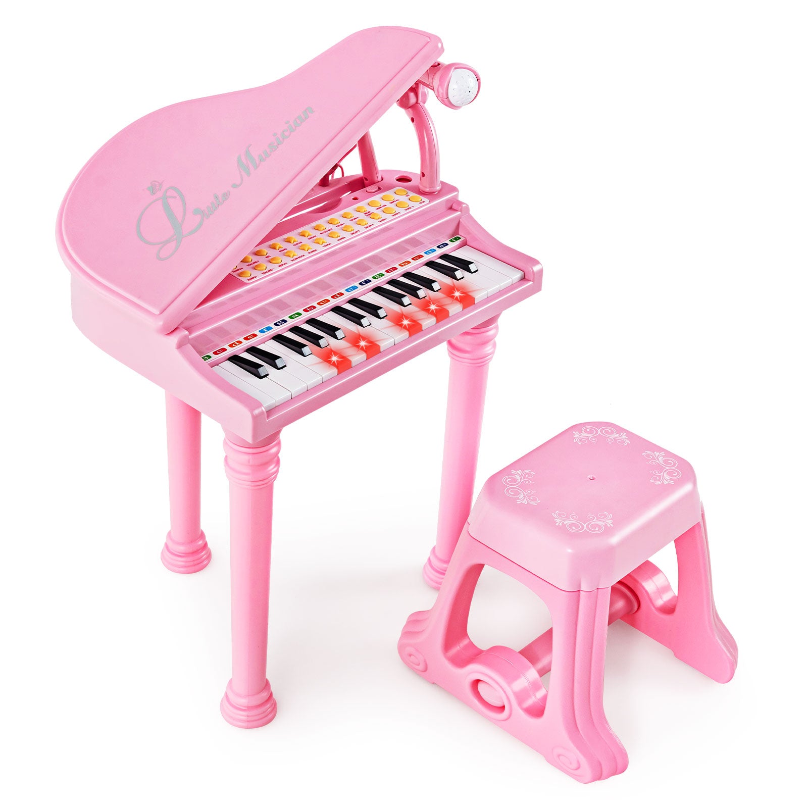 31 Keys Kids Portable Multifunctional Toy Piano with Microphone-Pink
