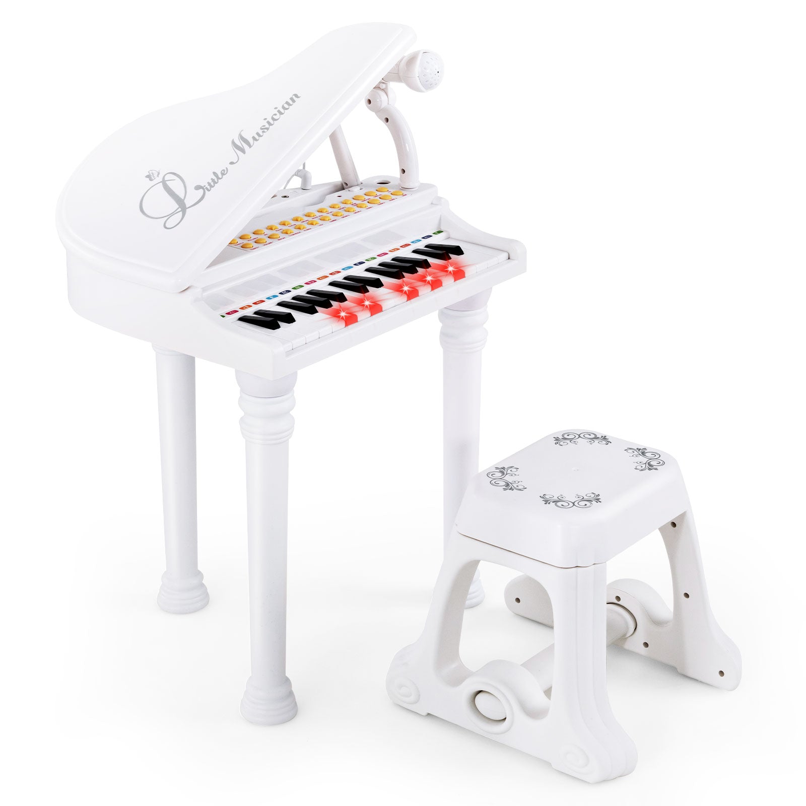 31 Keys Kids Portable Multifunctional Toy Piano with Microphone-White