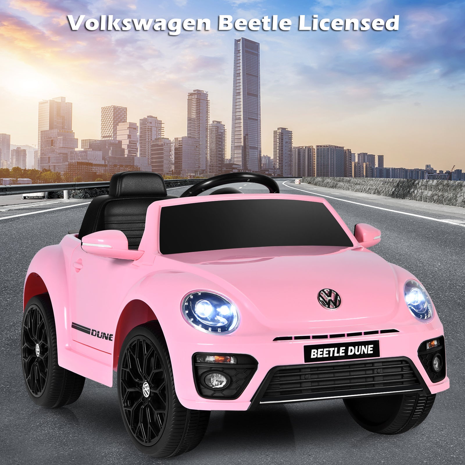 12V Volkswagen Beetle Electric Kids Ride On Car with Remote Control-Pink