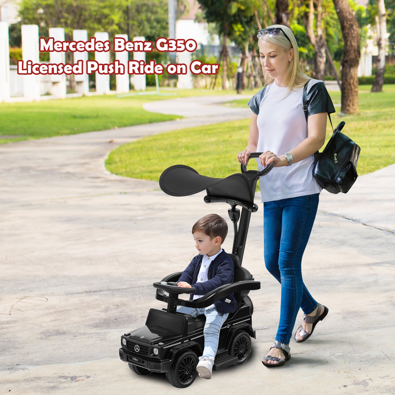 3-in-1 Baby Foot-to Floor Sliding Walker with Push Handle-Black