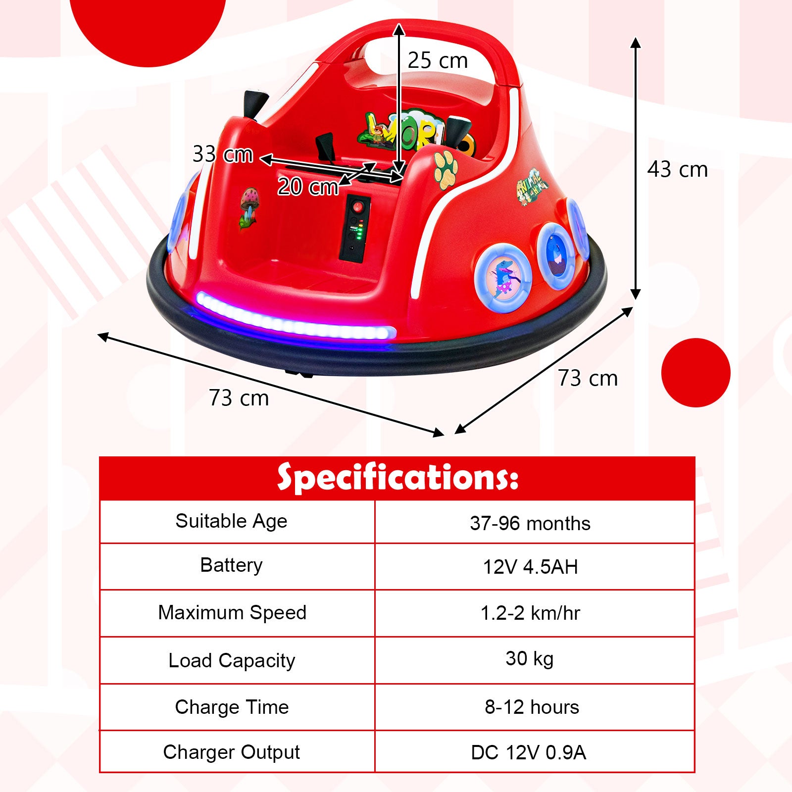 Electric Bumper Car with 360¬∞ Spin and Remote Control for Toddlers and Babies-Red