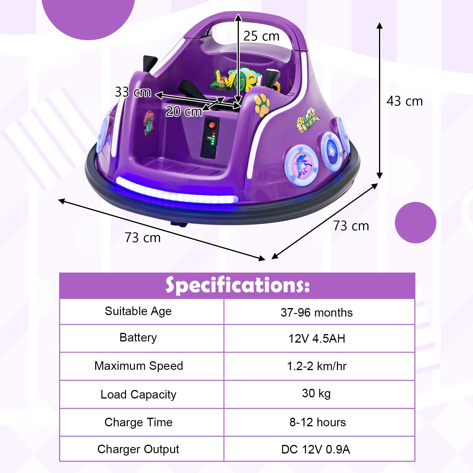 Electric Bumper Car with 360¬∞ Spin and Remote Control for Toddlers and Babies-Purple