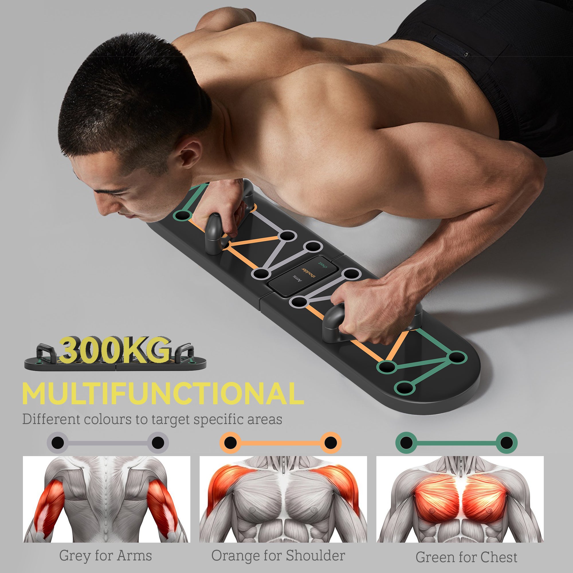 SPORTNOW Foldable Push Push Up Board with Non-Slip Pads, for Chest, Arms, Shoulders, Black