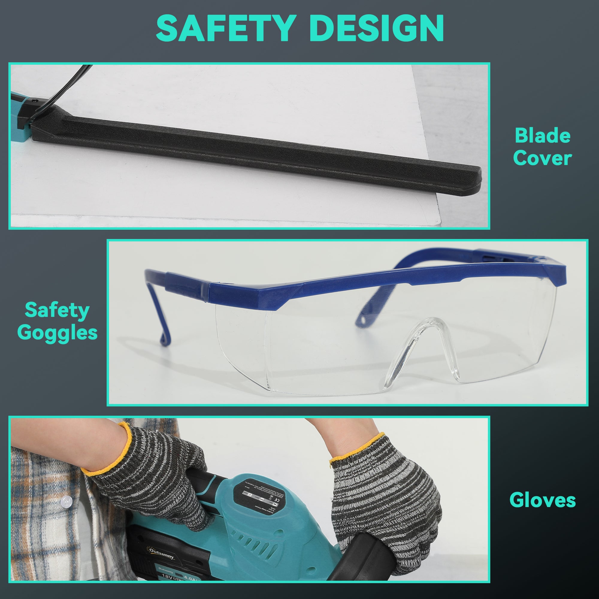 Outsunny 20" Cordless Hedge Trimmer, 21V Electric Hedge Cutter with 51cm Dual Action Blade, 2 x 4000mAh Batteries and Brushless Motor for Garden Branches, Shrubs, Twigs, Blue