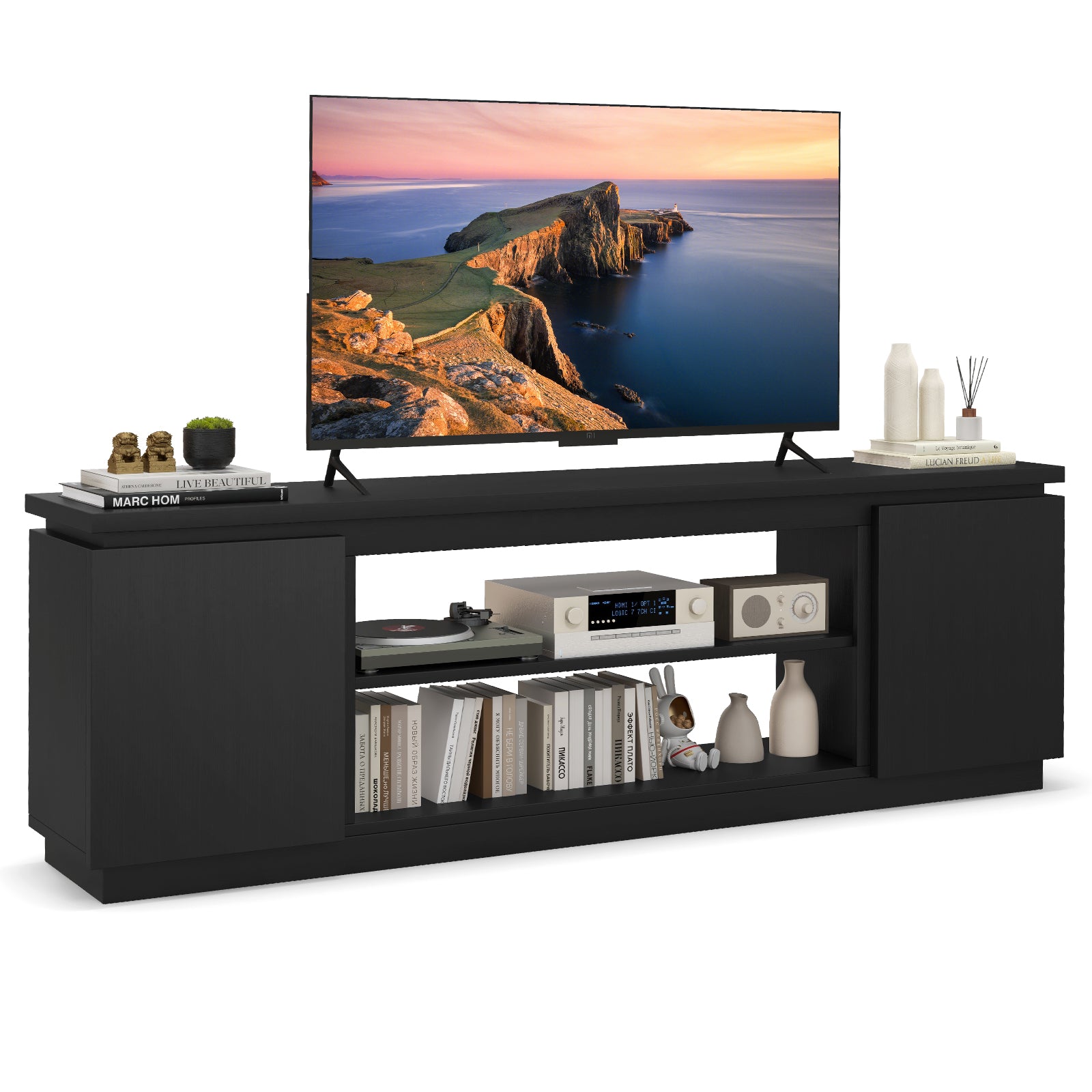 TV Cabinet for TVs up to 80 Inch Media Console Table with 3 Adjustable Shelves-Black