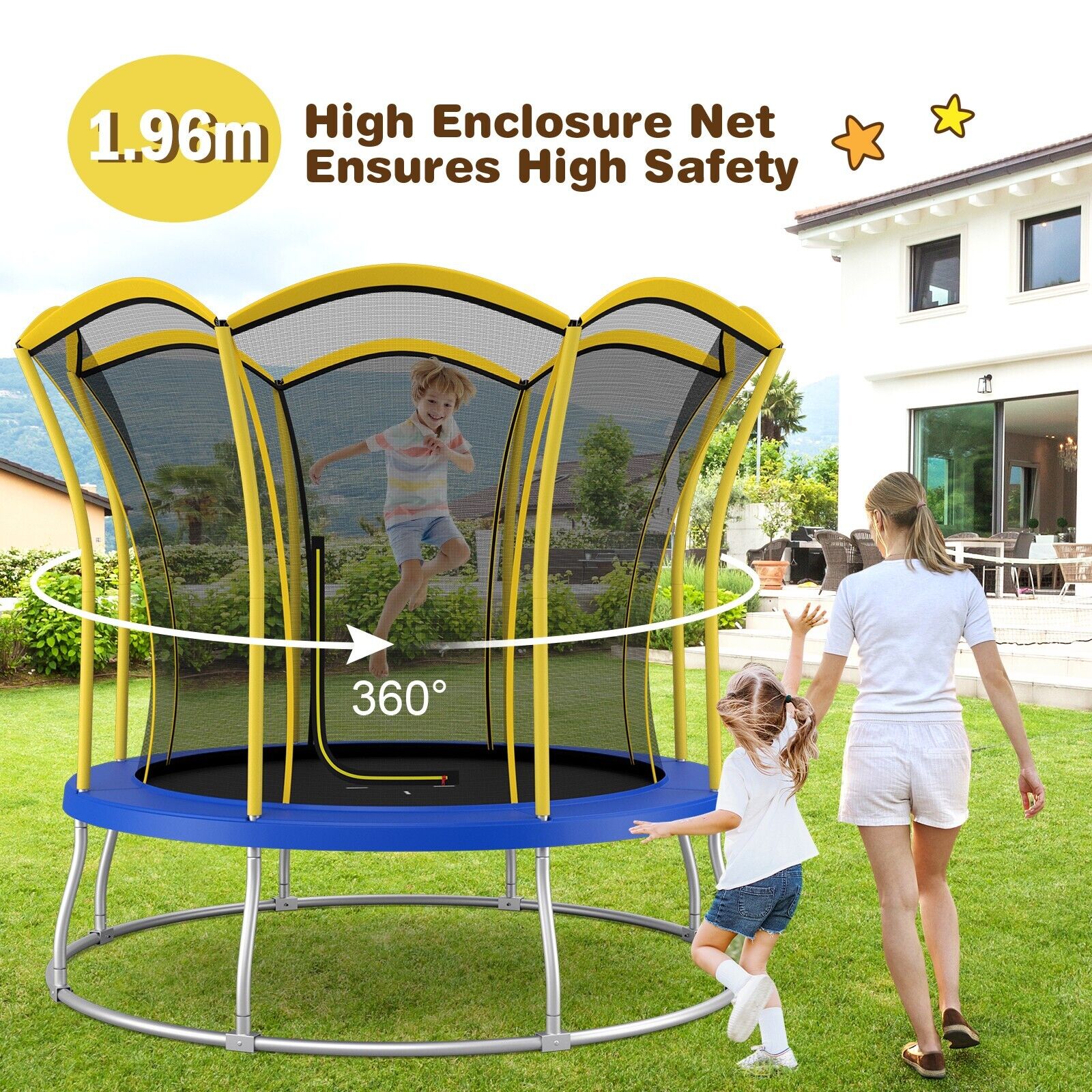 10 Feet Unique Flower Shape Trampoline with Galvanized Steel Frame-Yellow