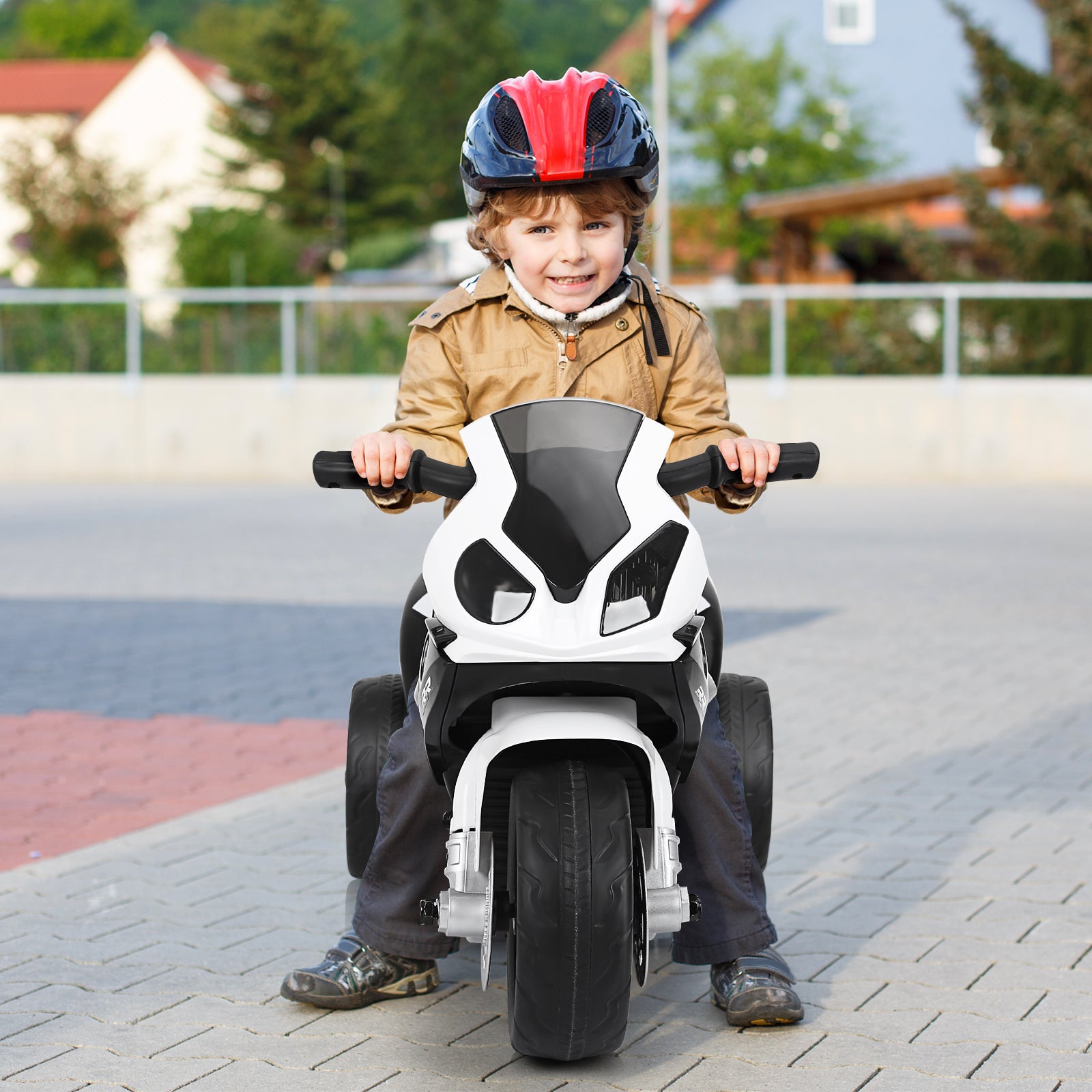 6V Kids Ride on Motorcycle with Training Wheels and Head Light-Black