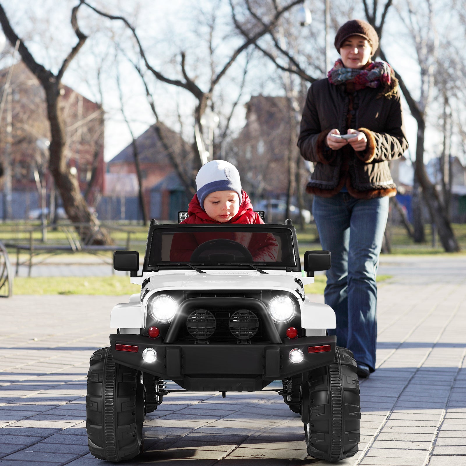 Electric Kids Ride on Car with LED Lights Music and Remote Control-White