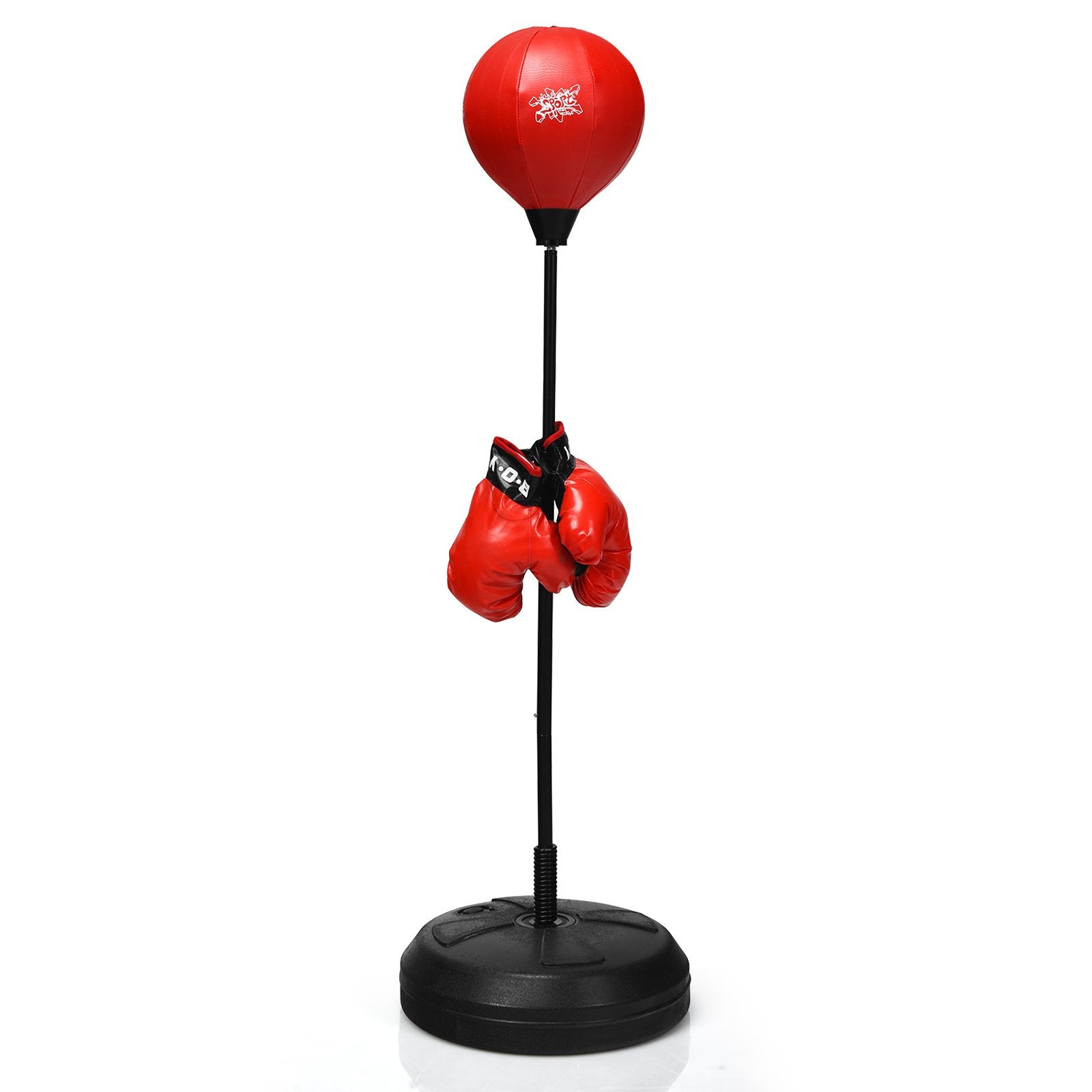 122cm Height Adjustable Speed Ball Reflex Bag Kit with Stand and Gloves-Black