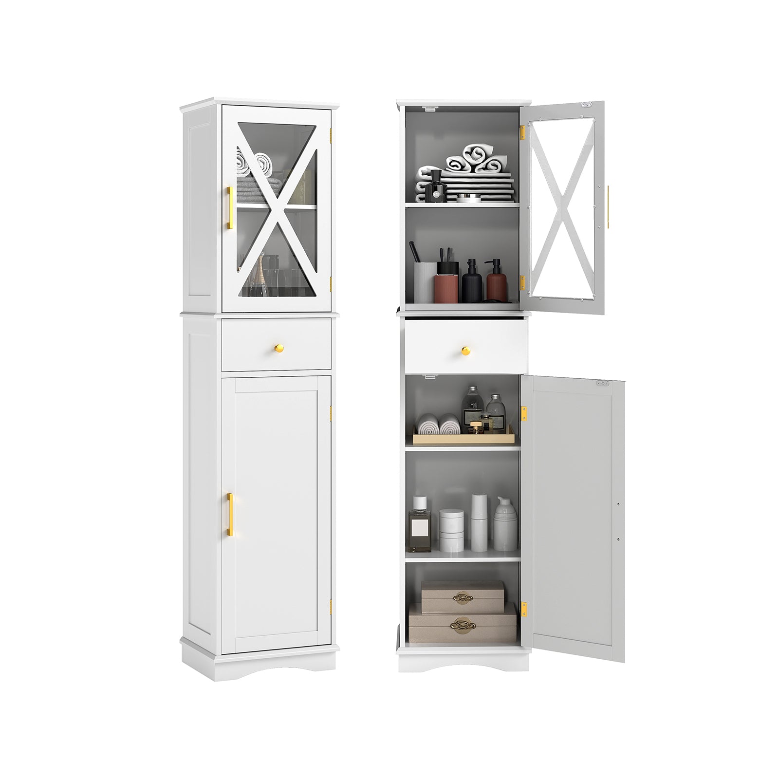 Tall Bathroom Cabinet with Drawer 2 Doors and 3 Adjustable Shelves-White