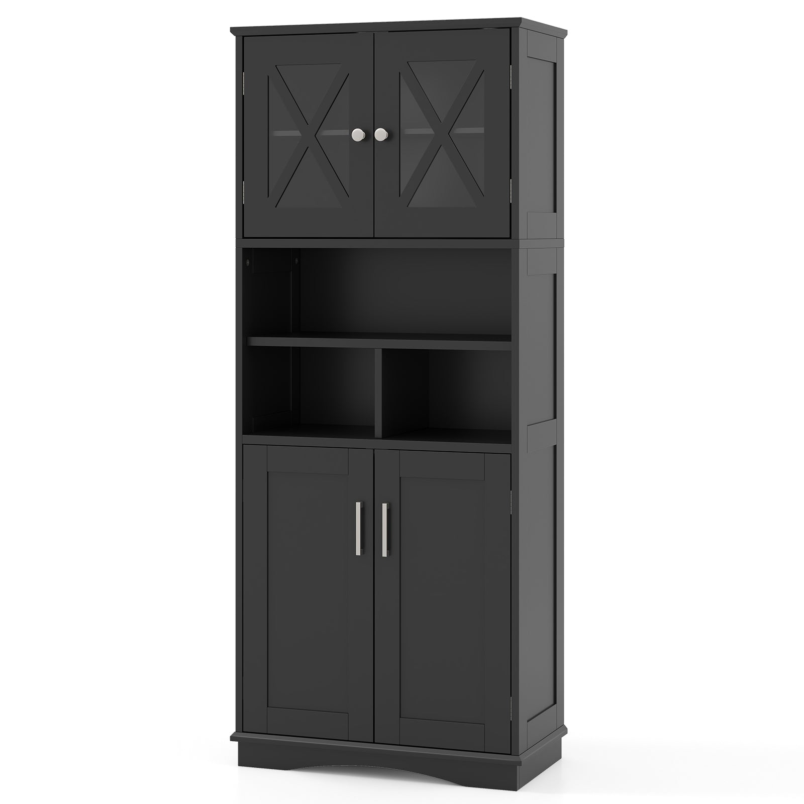 Tall Bathroom Floor Storage Cabinet with Acrylic Doors and 3 Cubes-Black