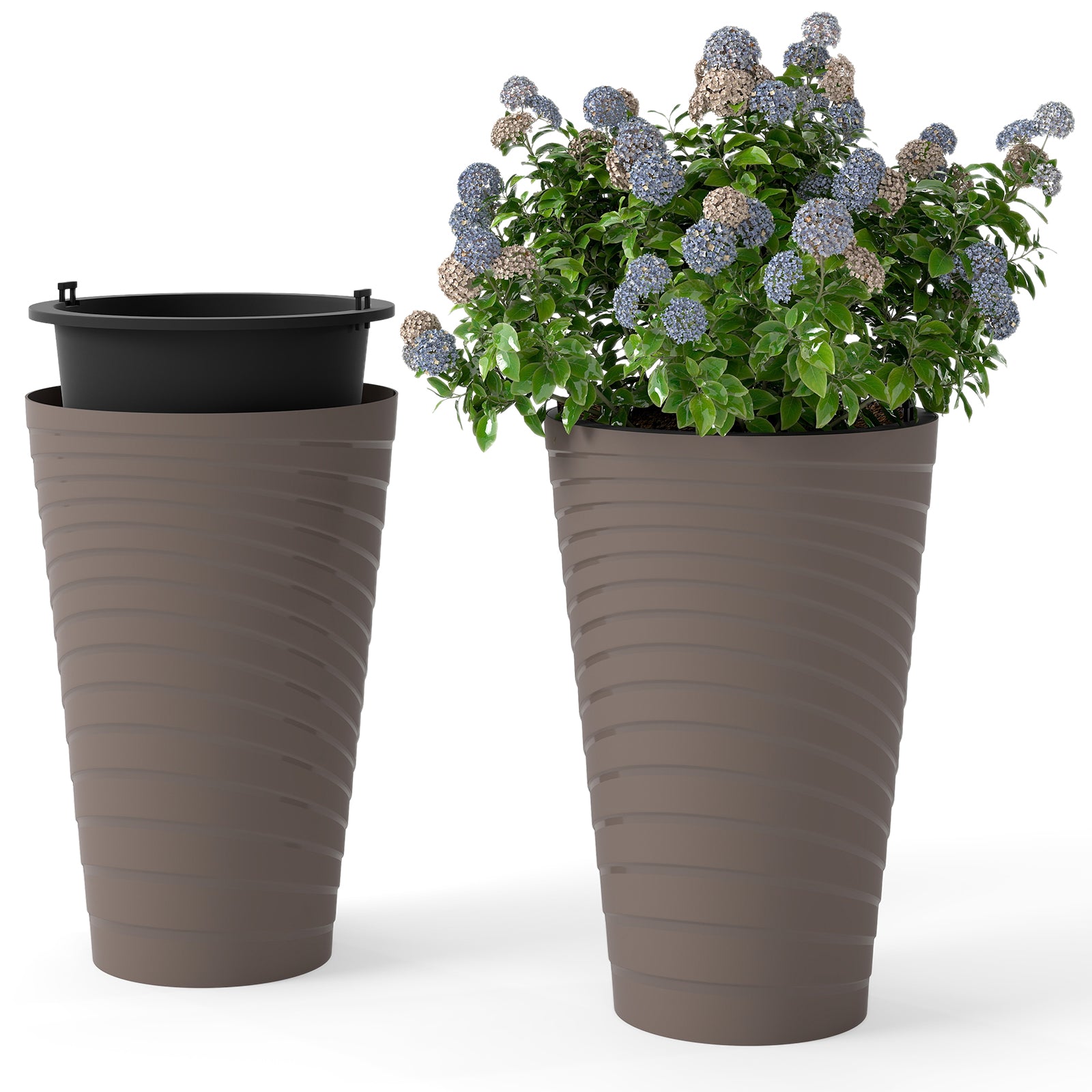 45 cm Tall Flower Pot Set of 2 Modern Decorative Planter Pots-Brown