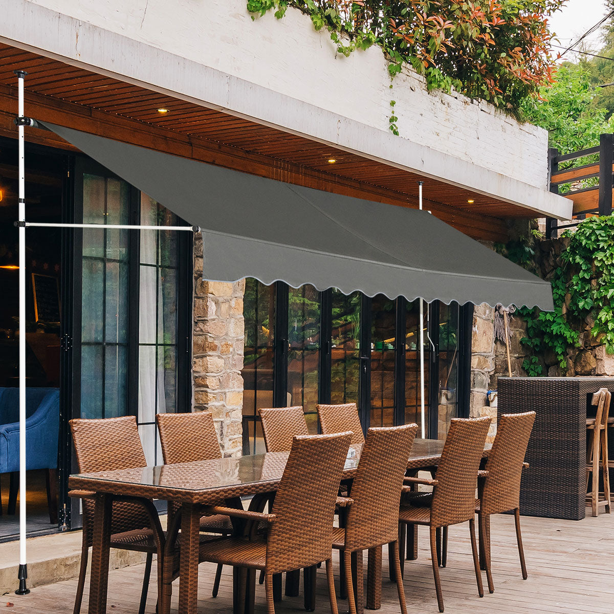 Telescopic Awning Sun Shade with Manual Crank Handle-Grey