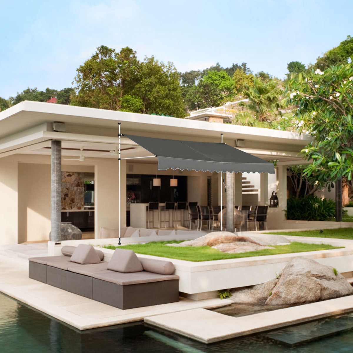 Telescopic Awning Sun Shade Retractable Canopy Sun Shelter for Window Balcony Garden-Grey