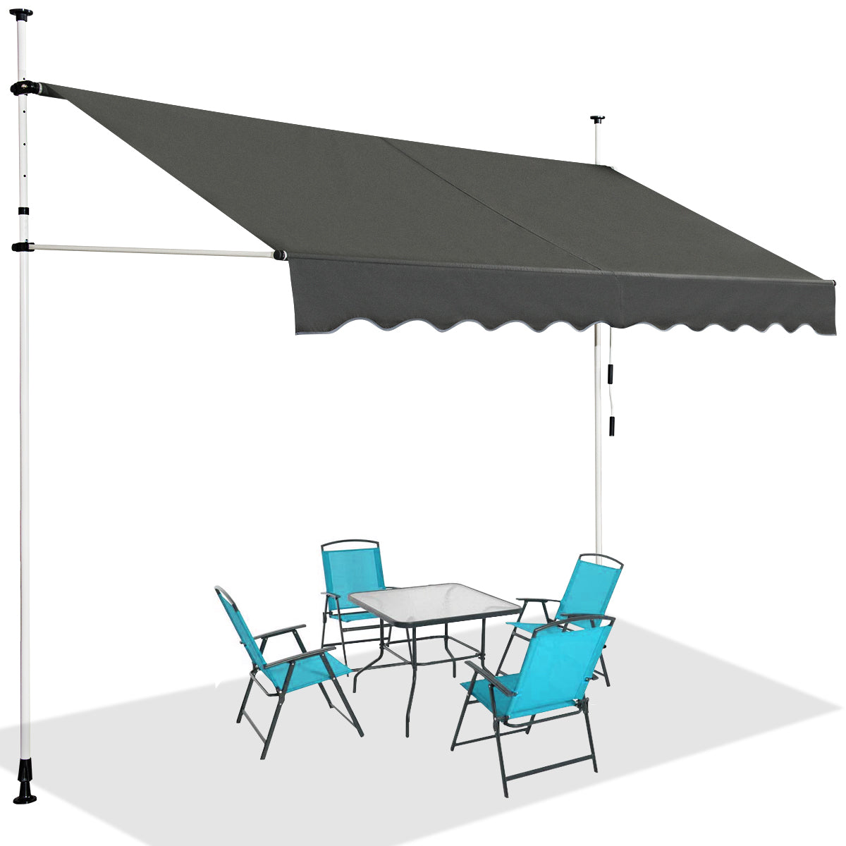Telescopic Awning Sun Shade Retractable Canopy Sun Shelter for Window Balcony Garden-Grey