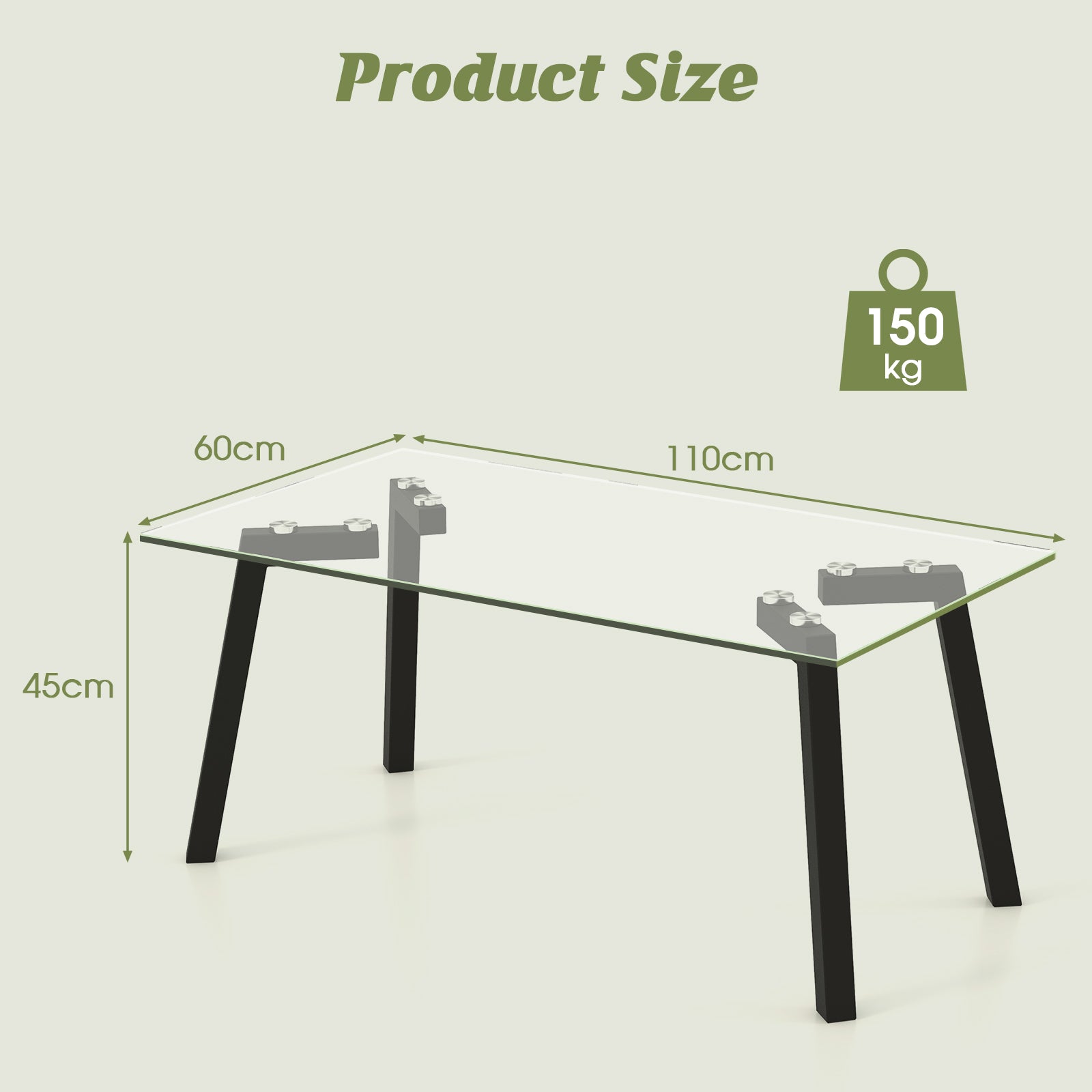 Tempered Glass Coffee Table with Metal Legs for Home Office