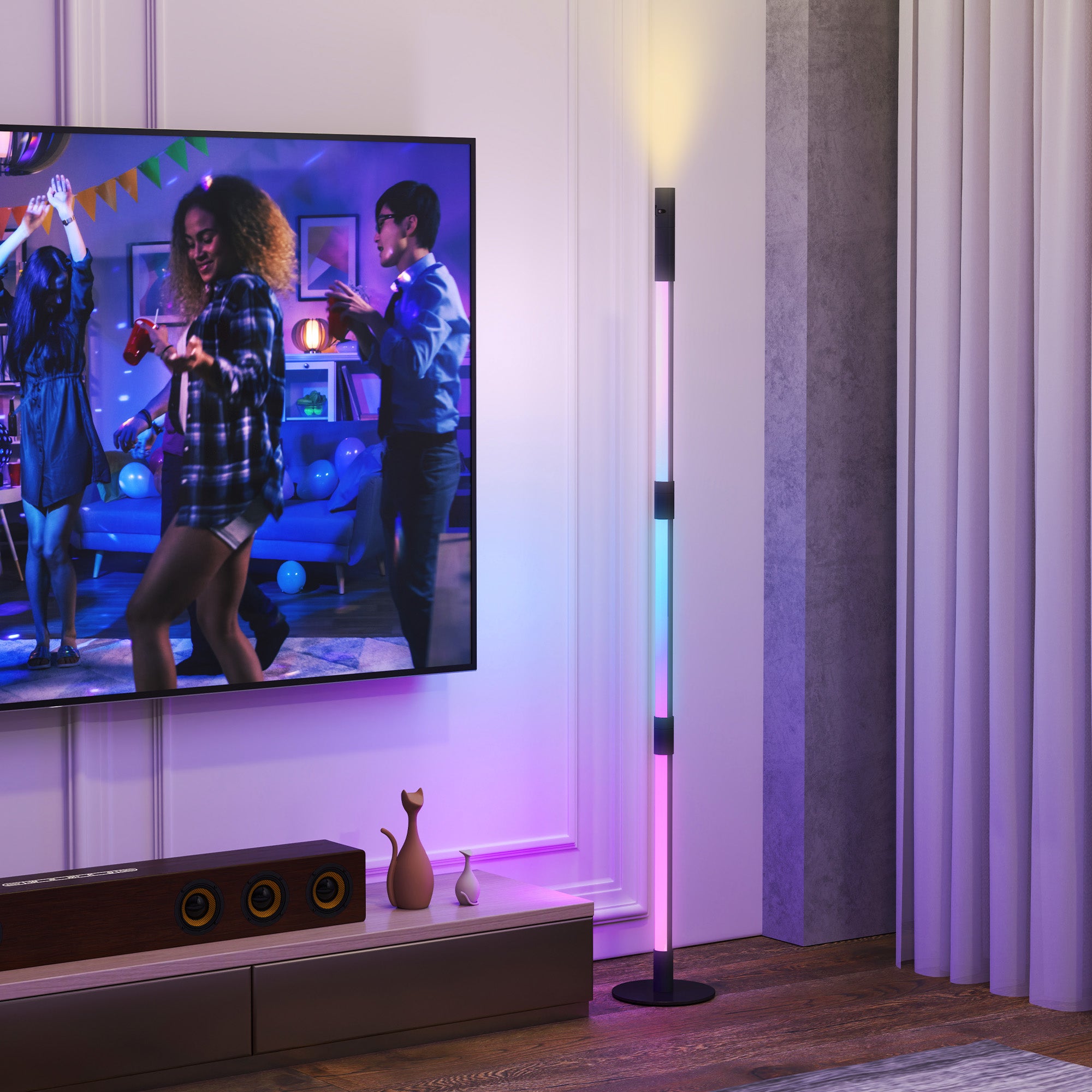 HOMCOM LED Floor Lamp with Reading Light, 360√Ç¬∞ RGB Detachable Corner Floor Lamp with App & Remote Control, Standing Lamp with Music Sync & Timing, for Living Room, Game Room, Dark Grey