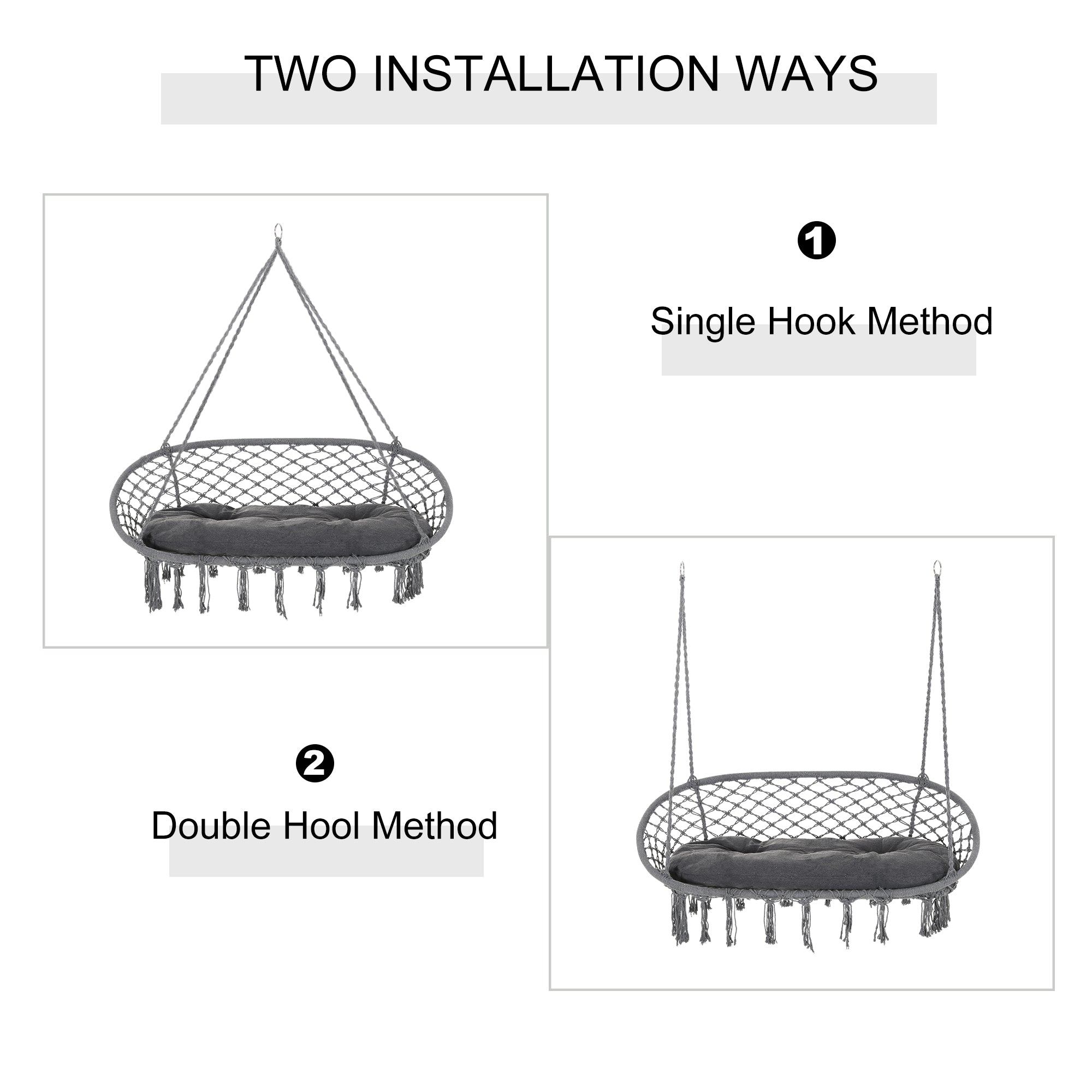 Outsunny Two-Seater Boho Macrame Hammock Swing - Grey