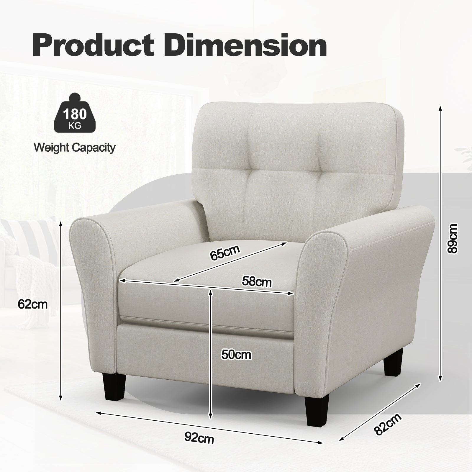 Tufted Upholstered Accent Chair with Non-slip Foot Pads-Beige