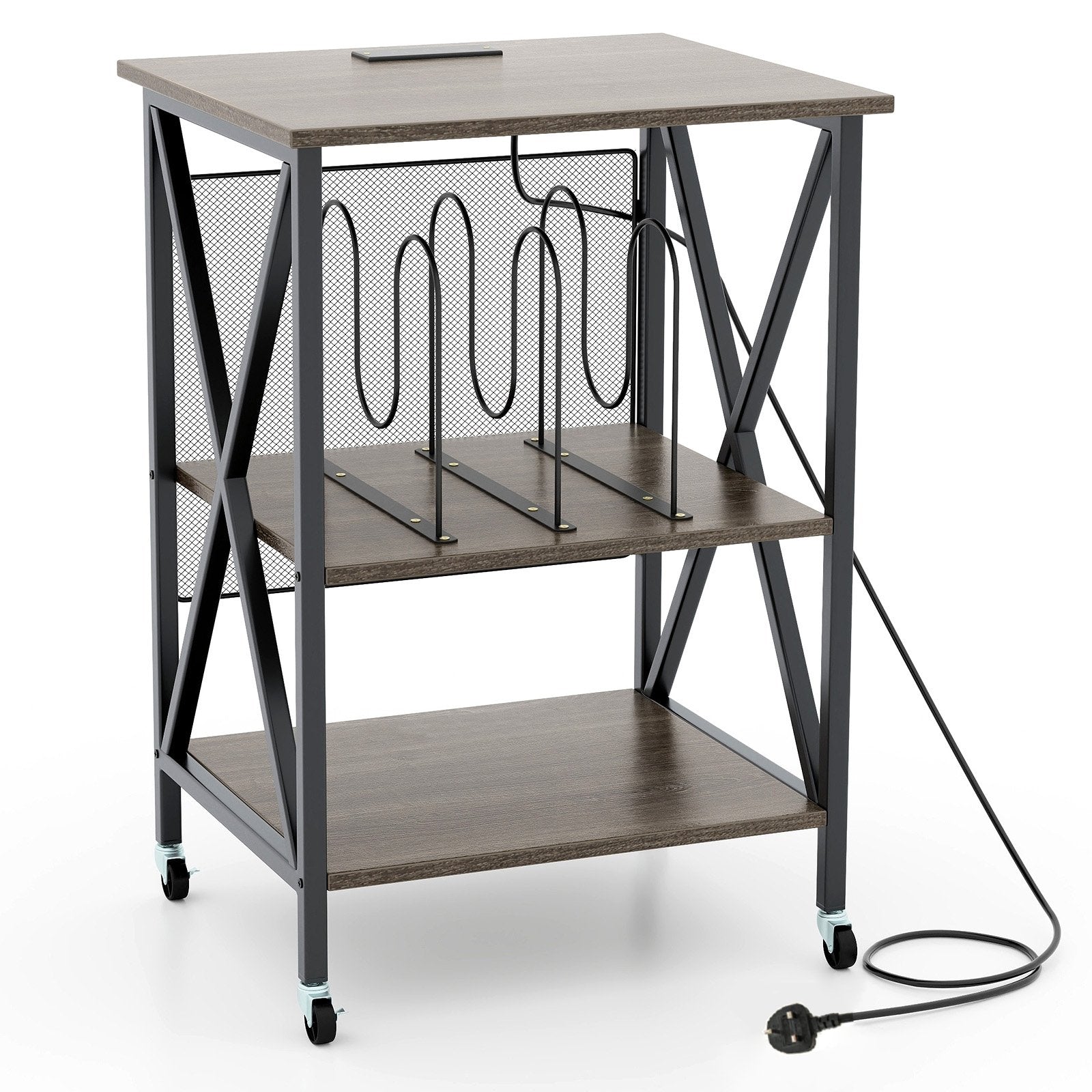 Turntable Record Player Stand with Builtin Charging Station and Divider-Grey