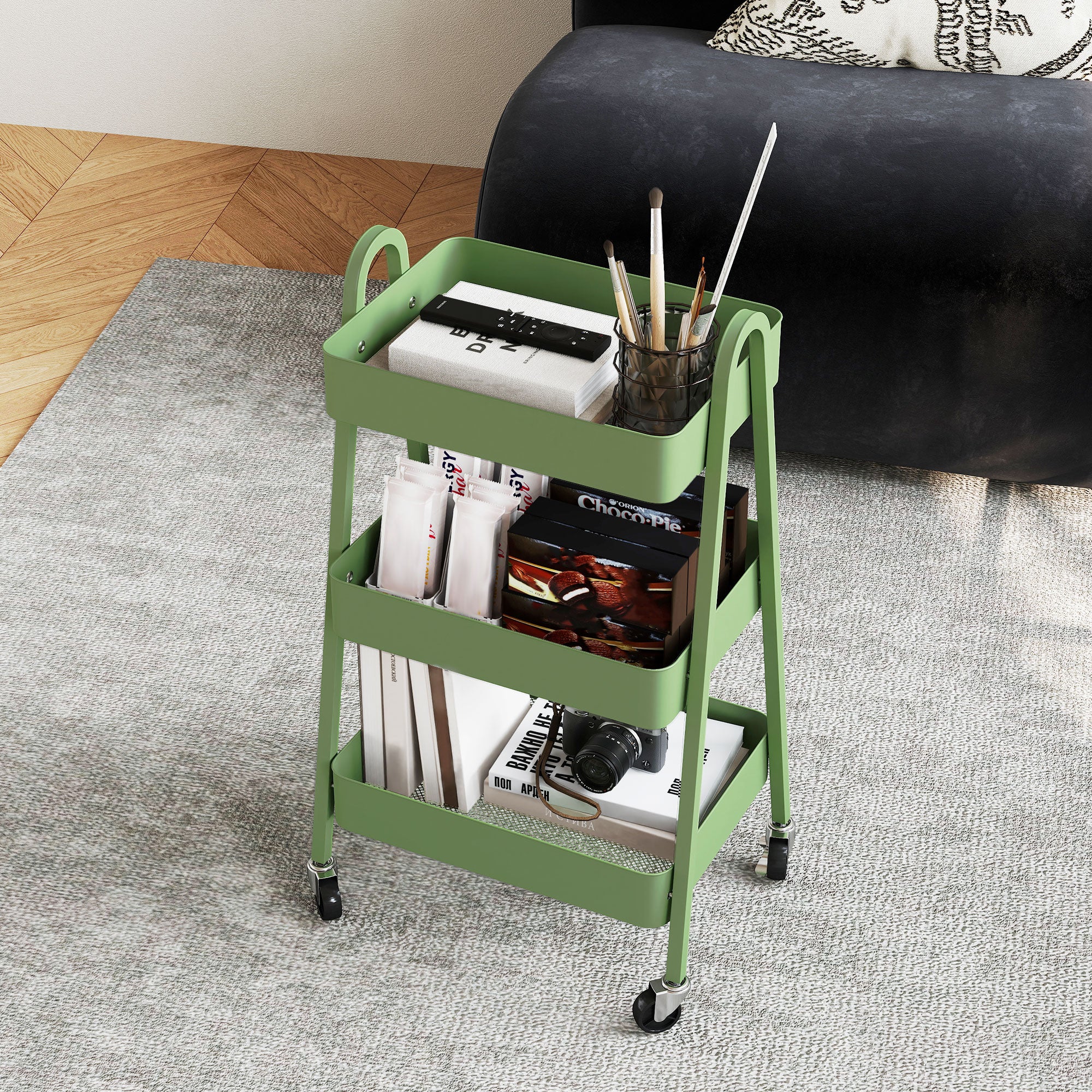 HOMCOM Three-Tier Storage Trolley - Green