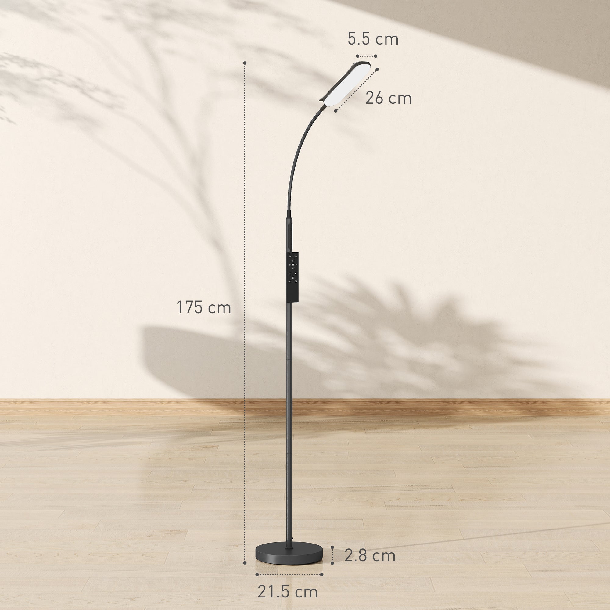 HOMCOM LED Floor Lamp, Standing Lamp with Remote & Touch Control, Stepless Dimmable Colours Temperature & Brightness, 360√Ç¬∞ Adjustable Gooseneck, 1 Hour Timer, Memory Function for Living Room, Black